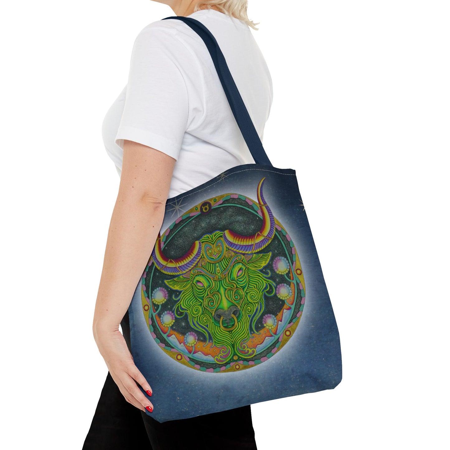 Taurus Zodiac Tote Bag - Hand-Drawn Celestial Design (Non-AI)