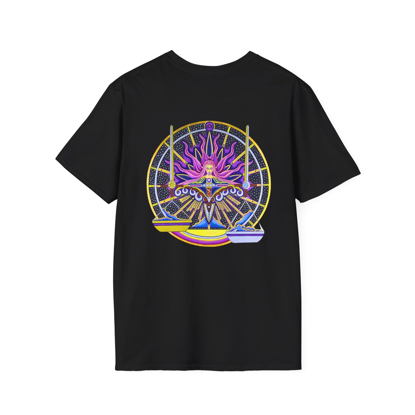 Libra Zodiac Crew Neck T-Shirt – Hand-Drawn Celestial Design (Non-AI)