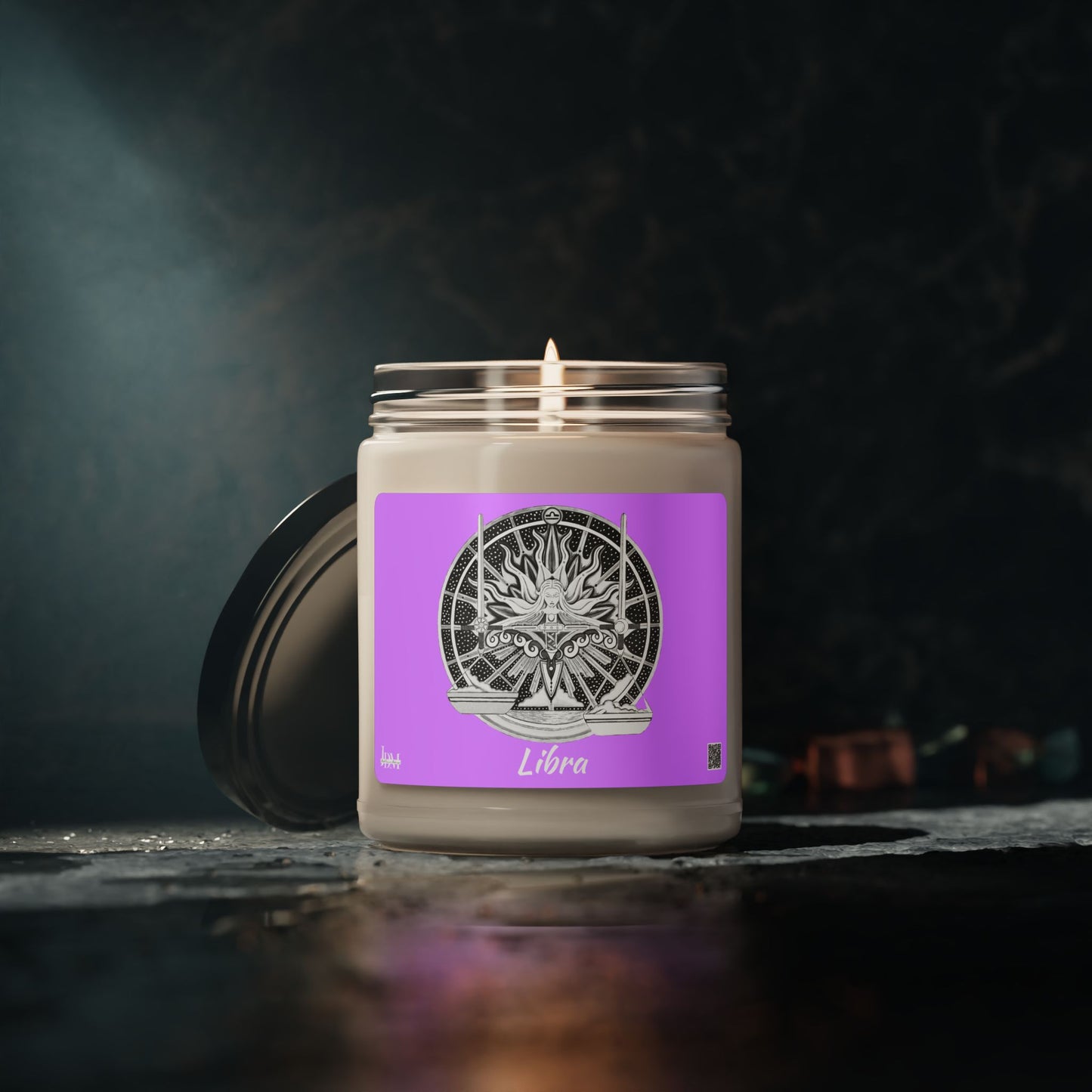 Hand-Drawn Libra Zodiac Soy Candle | Astrology Horoscope | Celestial Scented Vegan Candle | Fire Sign Birthday Gift | Non-AI Original Art | Universal Decor