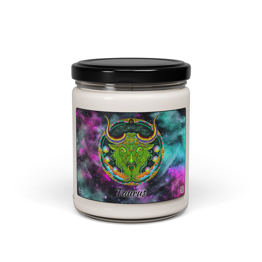 Taurus Zodiac Soy Candle 9oz - Hand-Drawn Celestial Design (Non-AI)