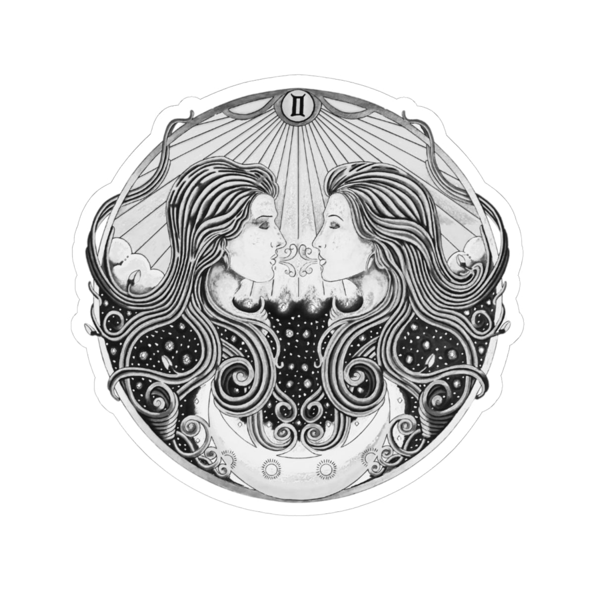 Gemini Kiss-Cut Sticker - Hand-Drawn Celestial Design (Non-AI) Universal