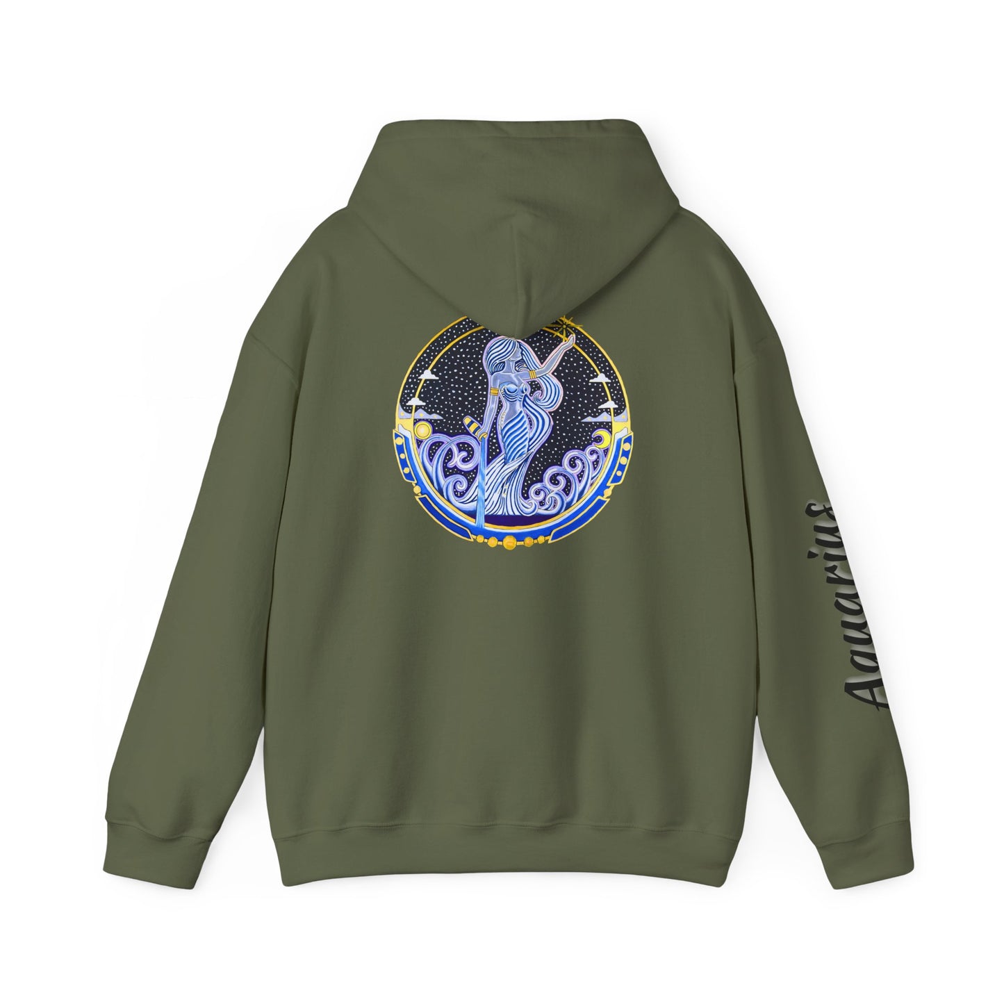 Aquarius Zodiac Hoodie – Hand-Drawn Celestial Design (Non-AI)