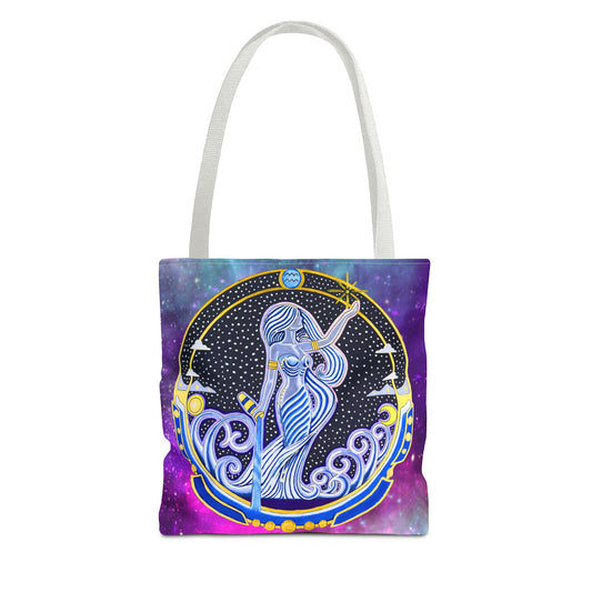 Aquarius Zodiac Tote Bag - Hand-Drawn Celestial Design (Non-AI)