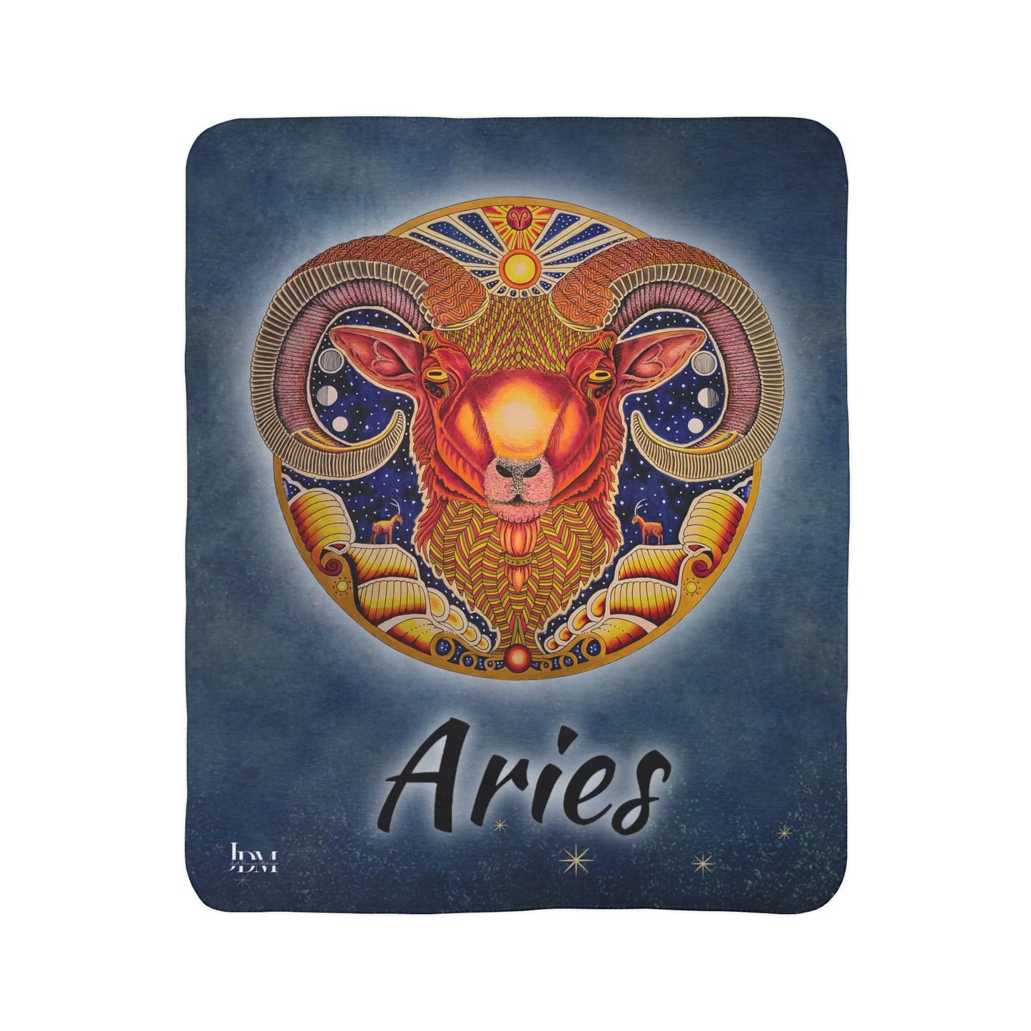 Aries Zodiac Fleece Sherpa Blanket - Hand-Drawn Celestial Design (Non-AI)