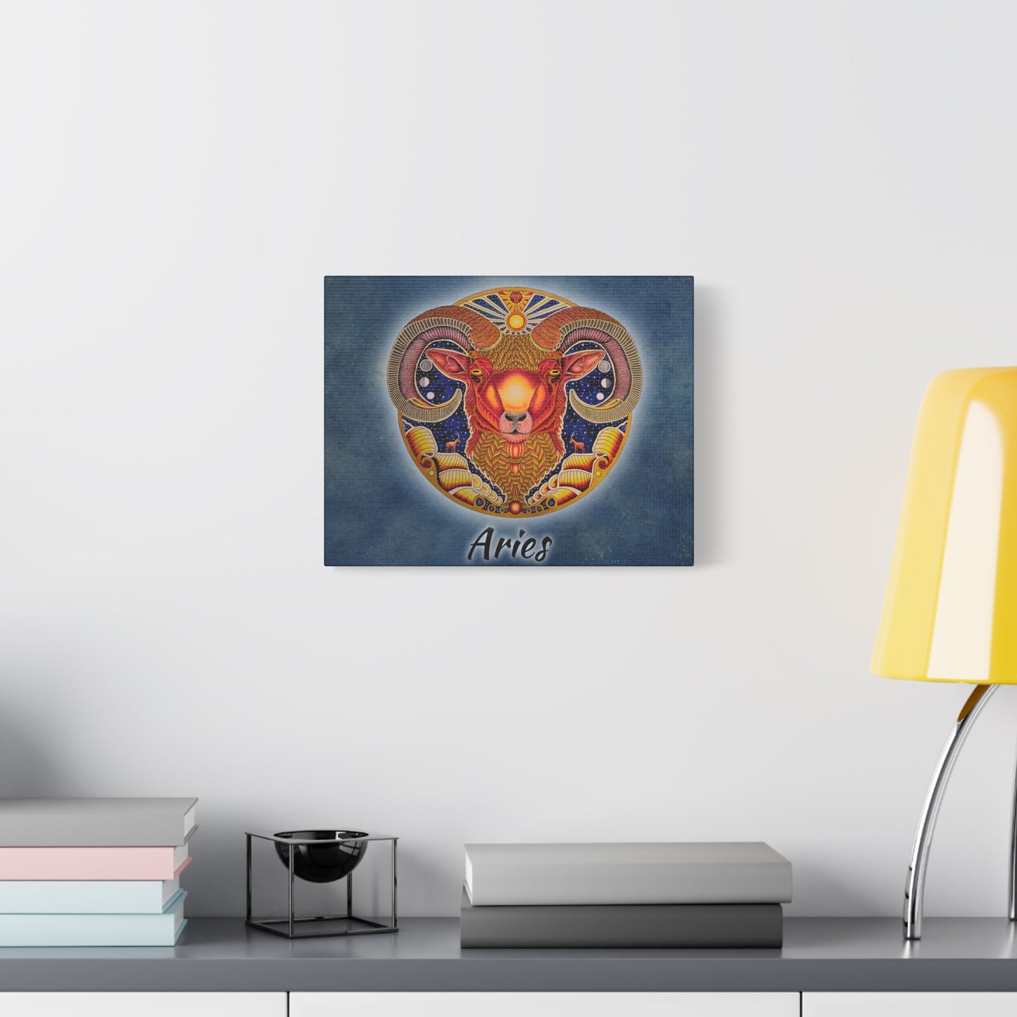 Aries Zodiac Canvas Wall Art - Hand-Drawn Celestial Design (Non-AI)