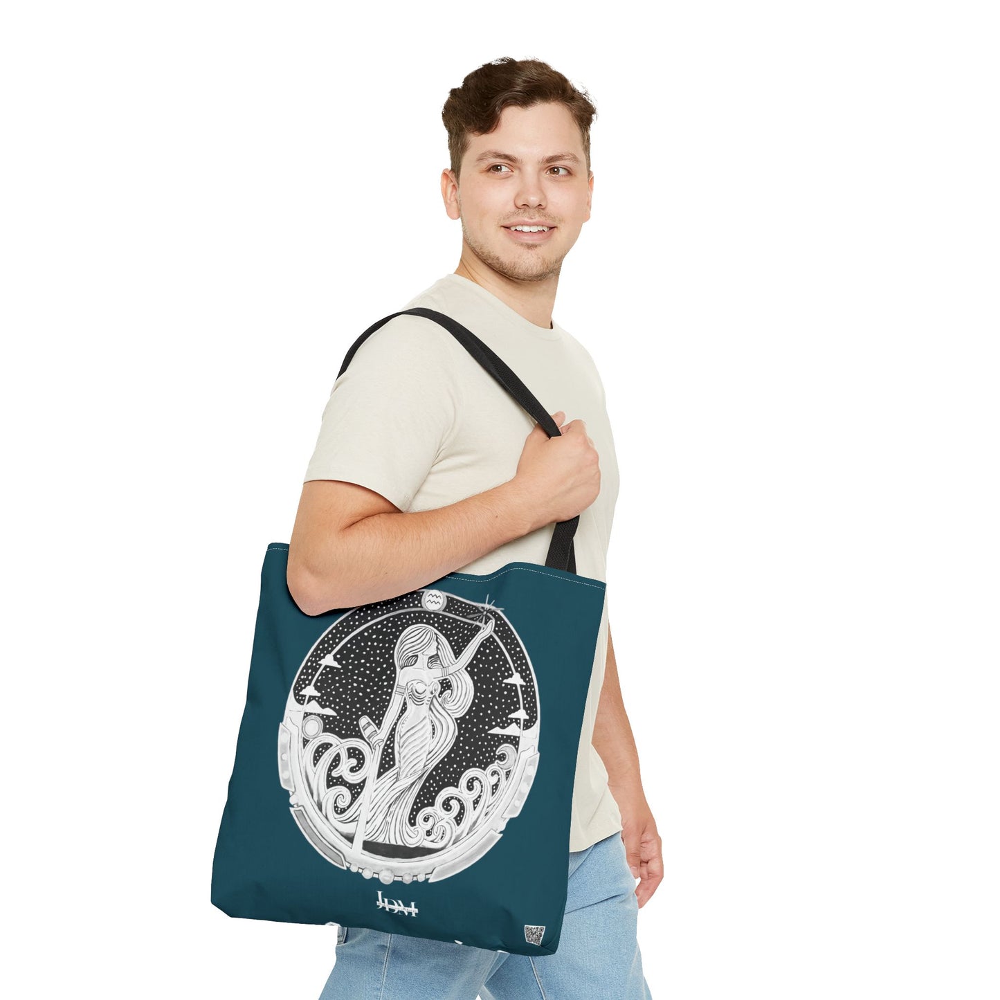 Aquarius Zodiac Tote Bag - Hand-Drawn Celestial Design (Non-AI) Universal