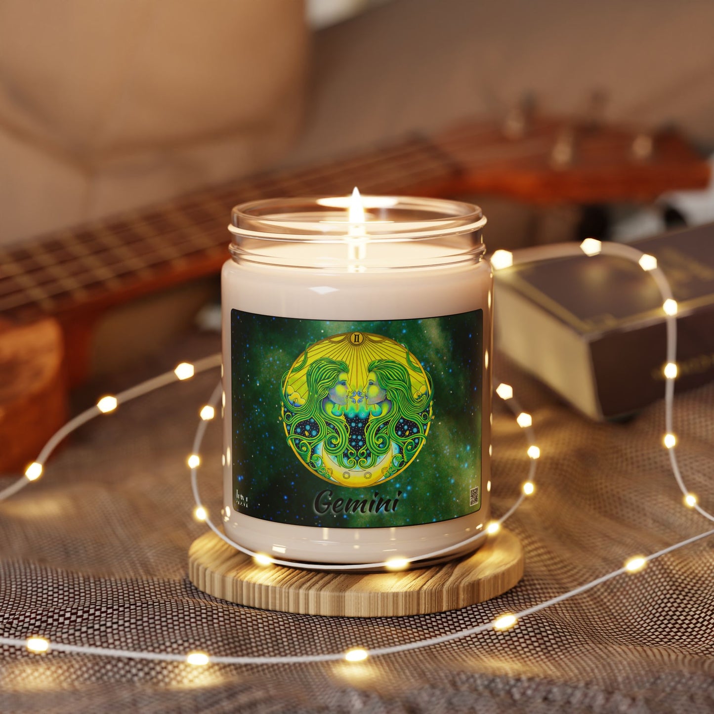 Gemini Zodiac Soy Candle - Hand-Drawn Celestial Design (Non-AI)