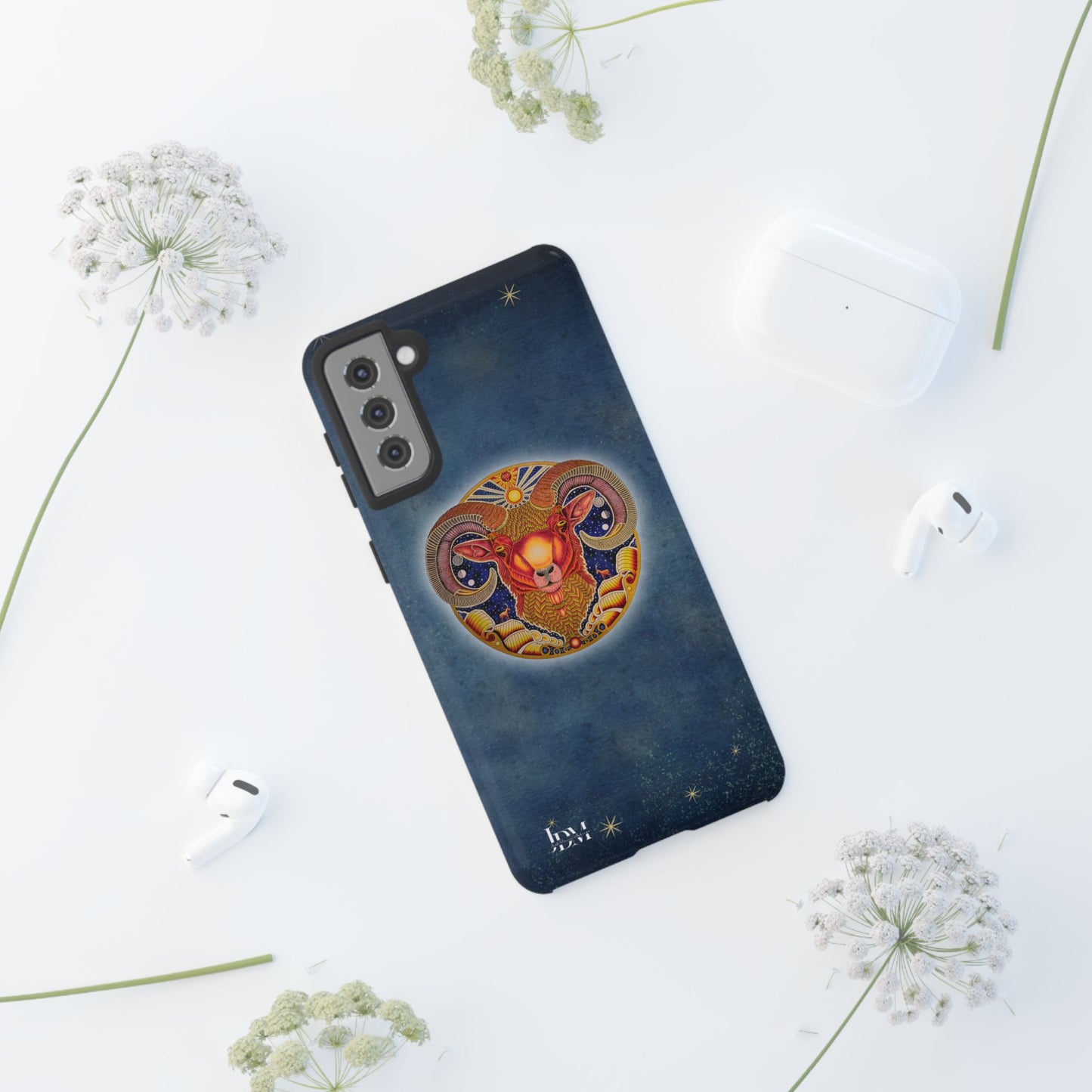 Aries Zodiac Phone Case - Hand-Drawn Celestial Design (Non-AI)