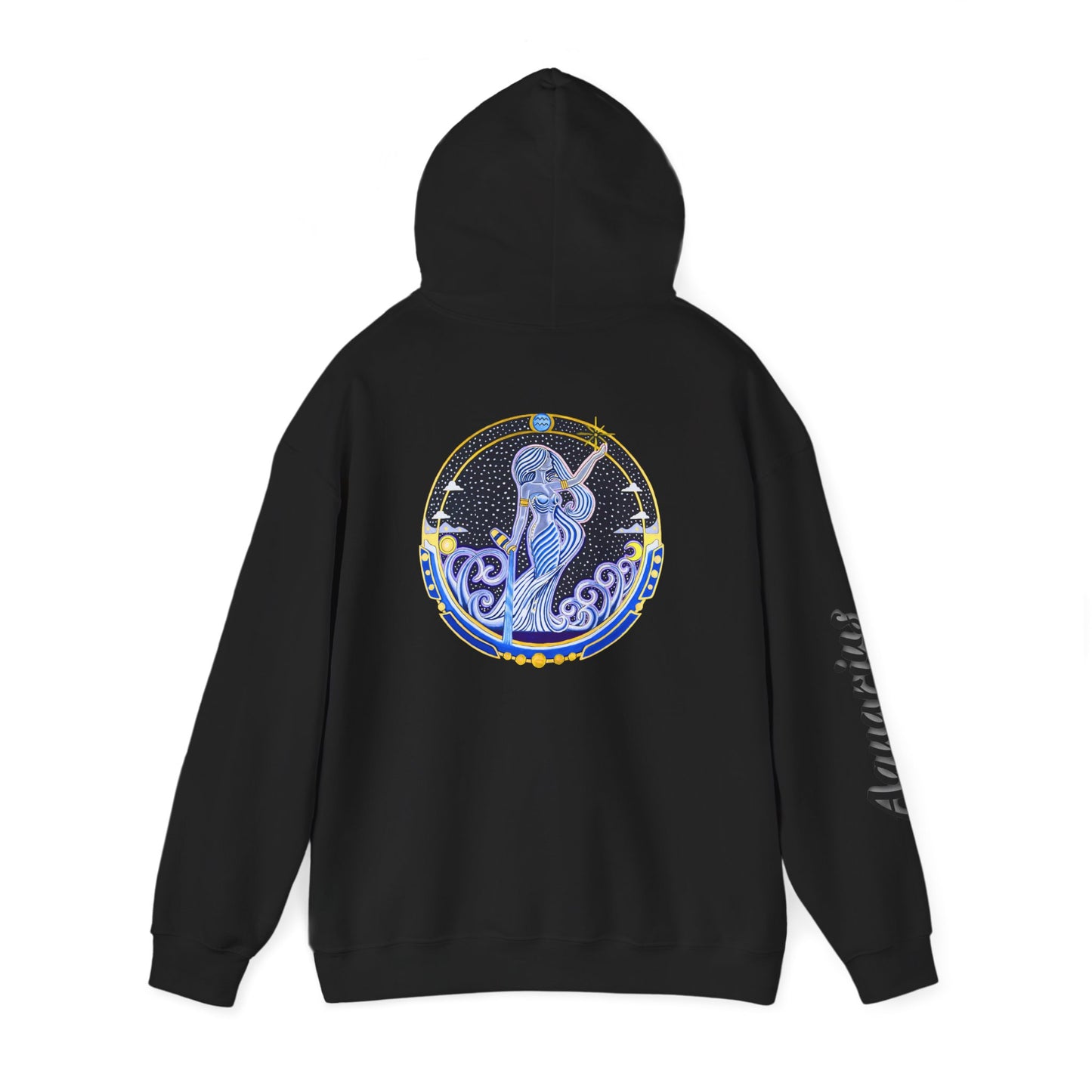 Aquarius Zodiac Hoodie – Hand-Drawn Celestial Design (Non-AI)