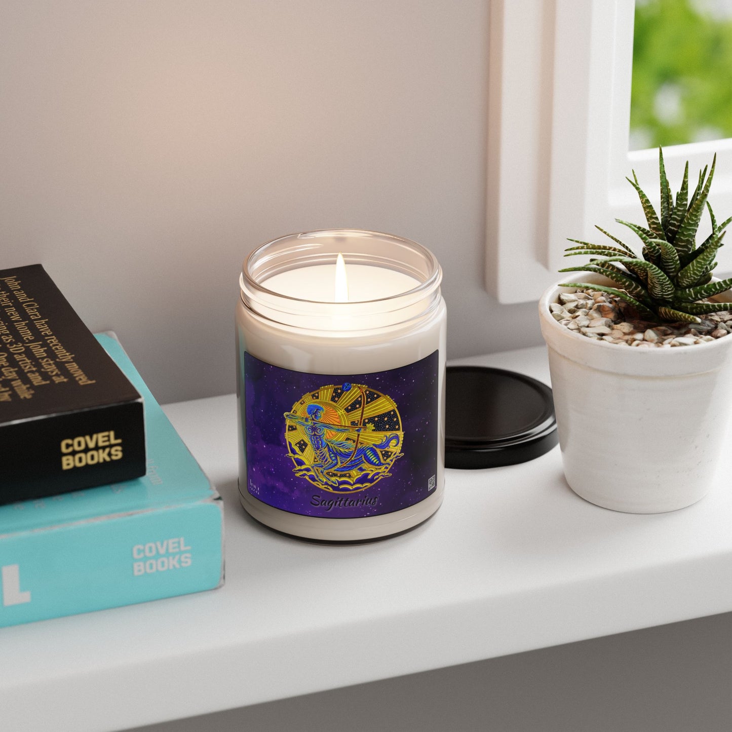 Sagittarius Zodiac Soy Candle – Hand-Drawn Celestial Design (Non-AI)
