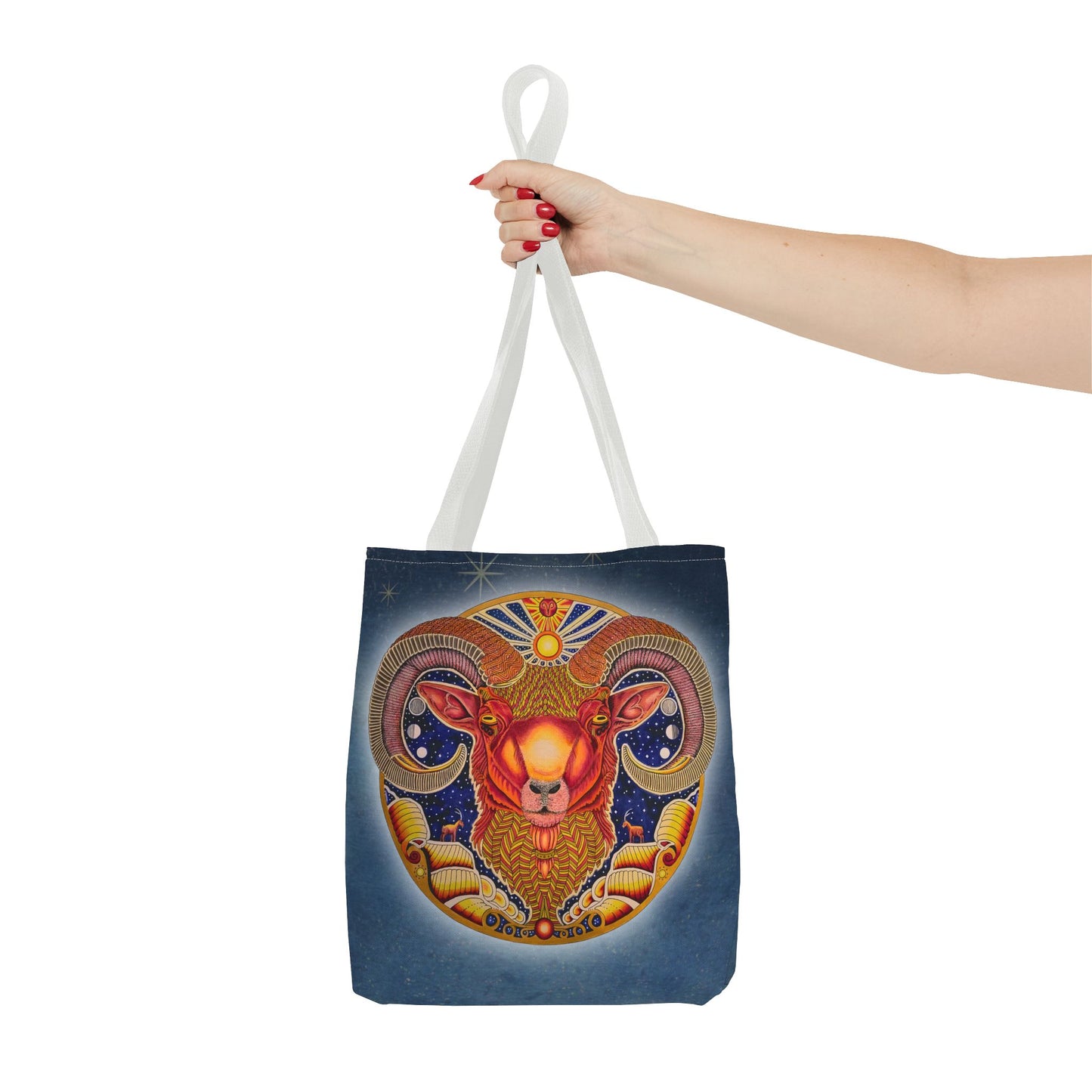 Aries Zodiac Tote Bag - Hand-Drawn Celestial Design (Non-AI)