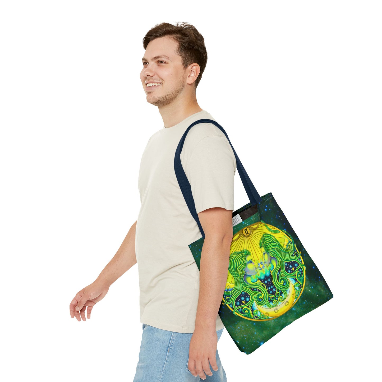 Gemini Zodiac Tote Bag - Hand-Drawn Celestial Design (Non-AI)