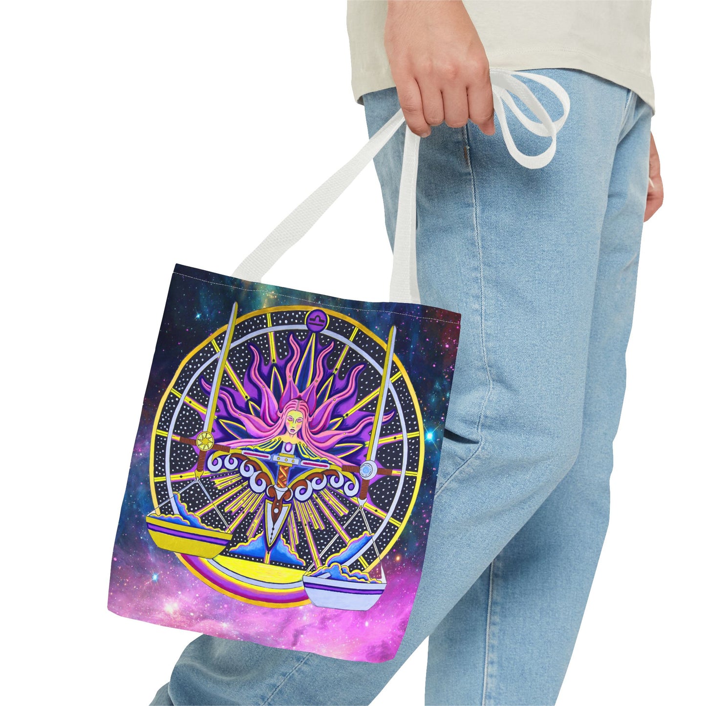 Libra Zodiac Tote Bag - Hand-Drawn Celestial Design (Non-AI)