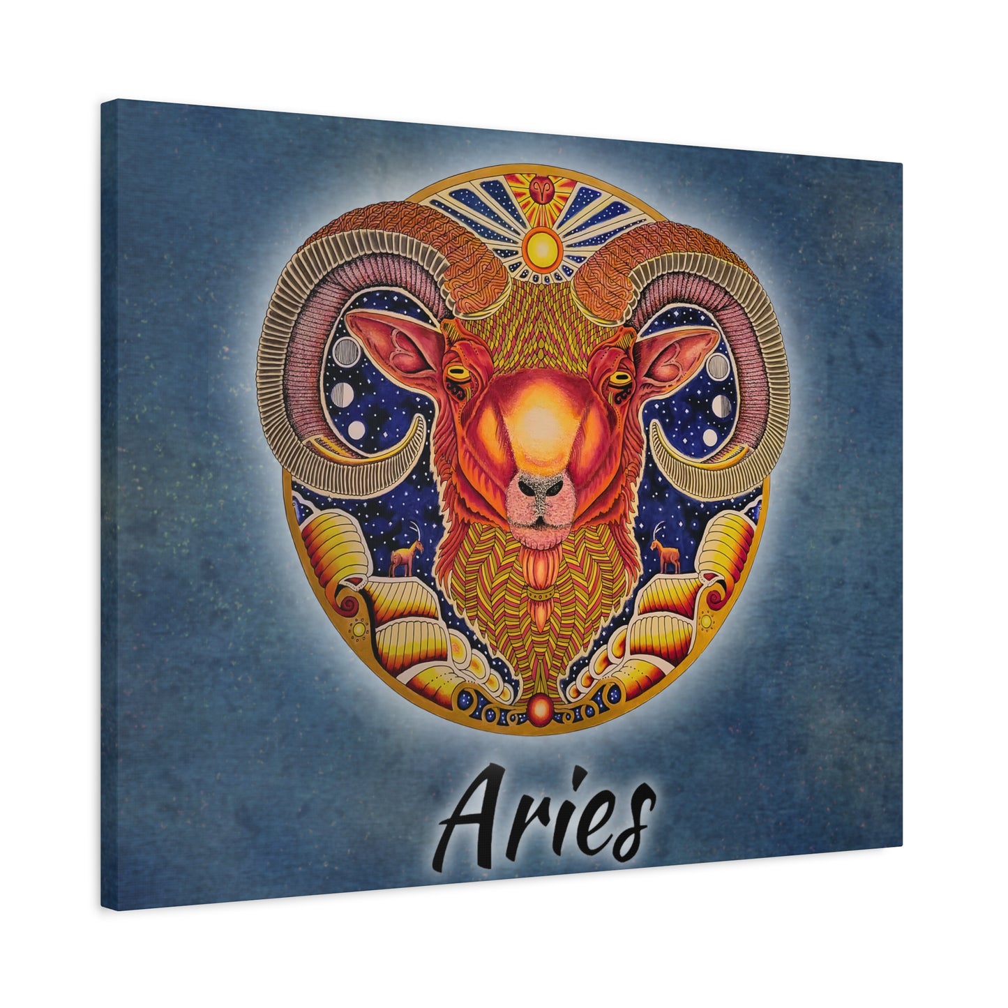 Aries Zodiac Canvas Wall Art - Hand-Drawn Celestial Design (Non-AI)