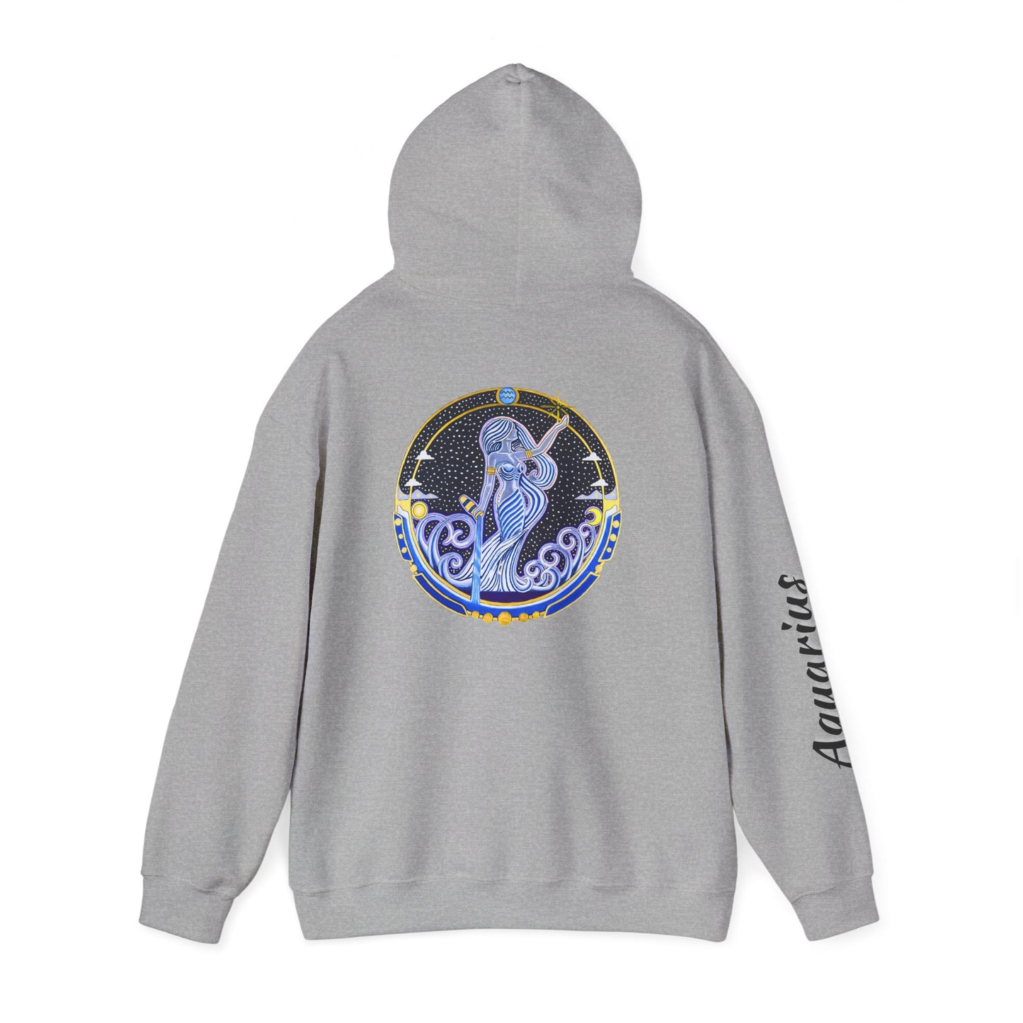 Aquarius Zodiac Hoodie – Hand-Drawn Celestial Design (Non-AI)