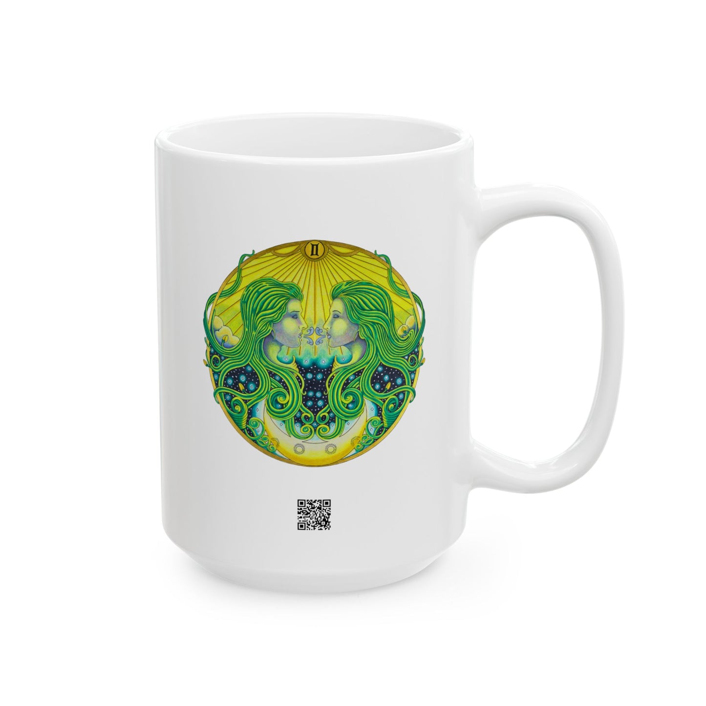 Gemini Zodiac Mug - Hand-Drawn Celestial Design (Non-AI)