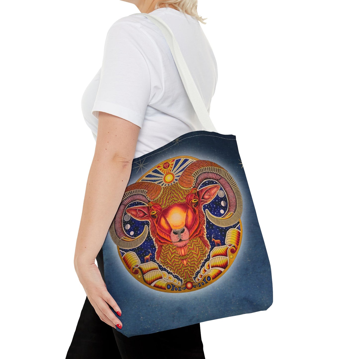 Aries Zodiac Tote Bag - Hand-Drawn Celestial Design (Non-AI)