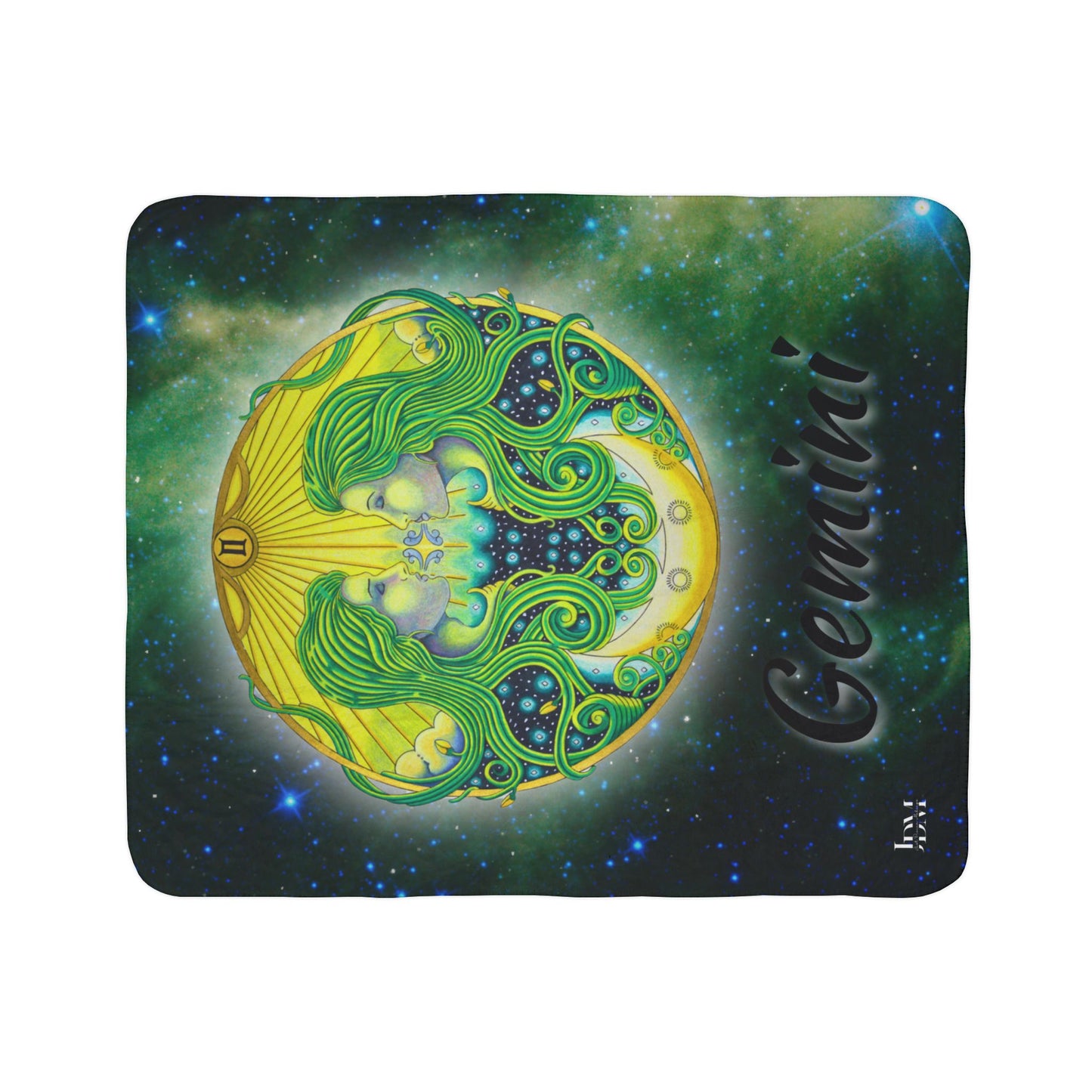 Gemini Zodiac Fleece Sherpa Blanket - Hand-Drawn Celestial Design (Non-AI)