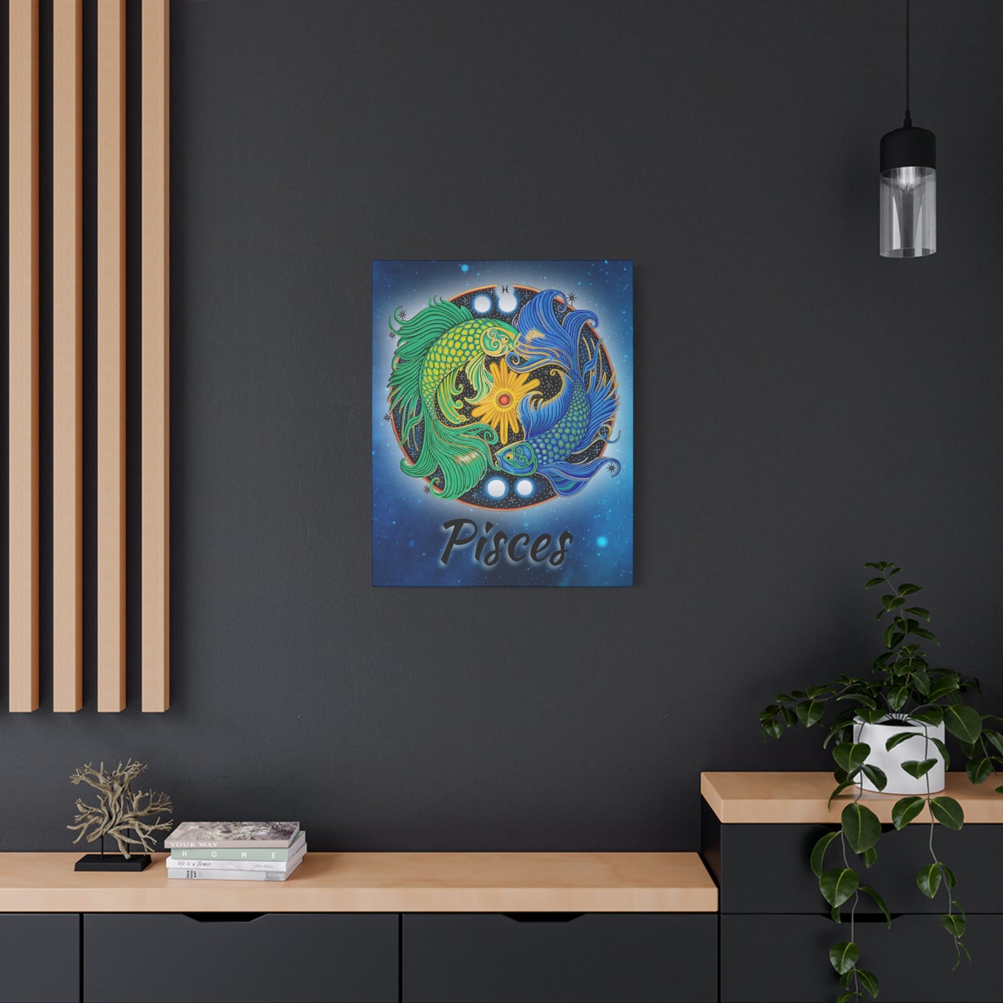 Pisces Zodiac Wall Art - Hand-Drawn Celestial Design (Non-AI)