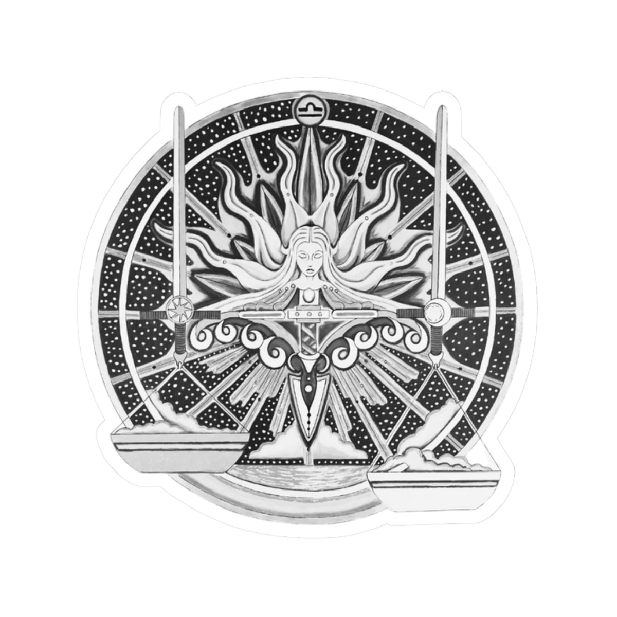 Libra Zodiac Kiss-Cut Sticker – Hand-Drawn Celestial Design (Non-AI) Universal