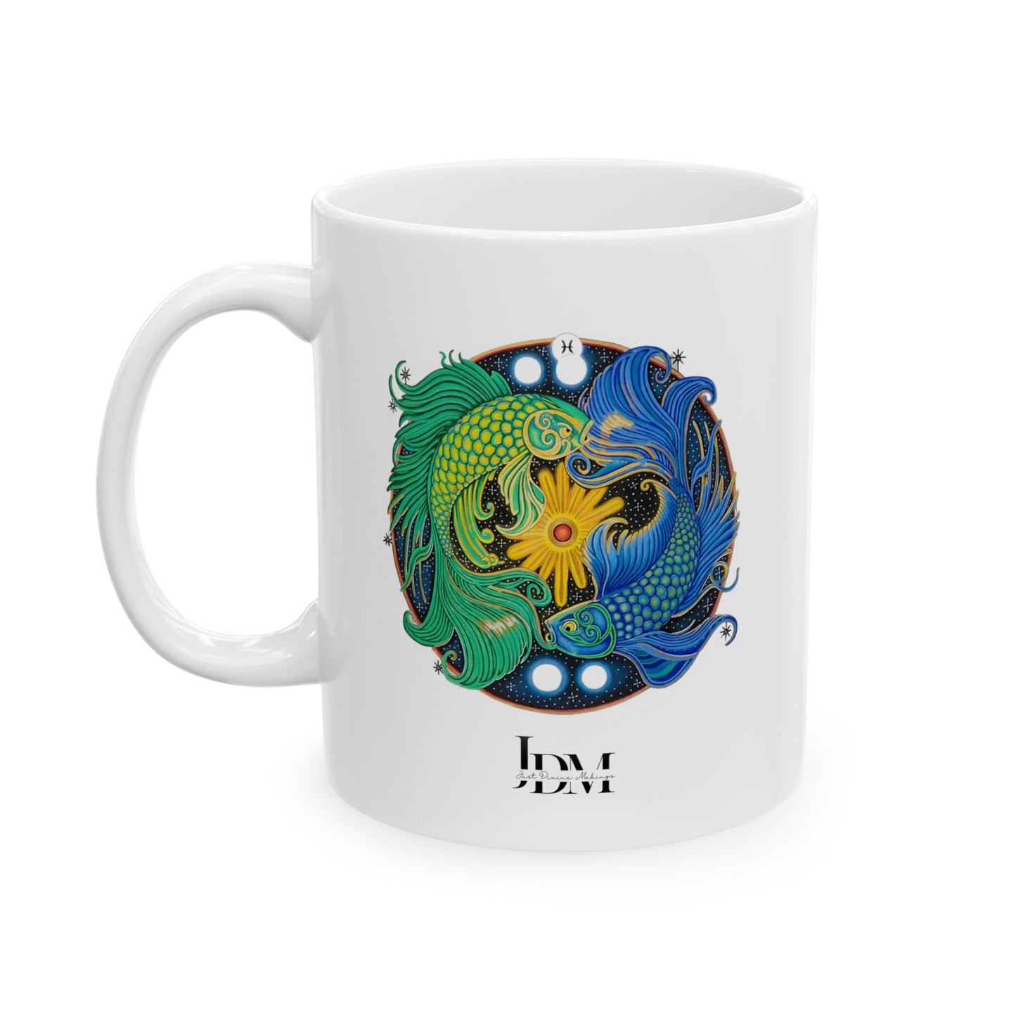 Pisces Zodiac Mug - Hand-Drawn Celestial Design (Non-AI)