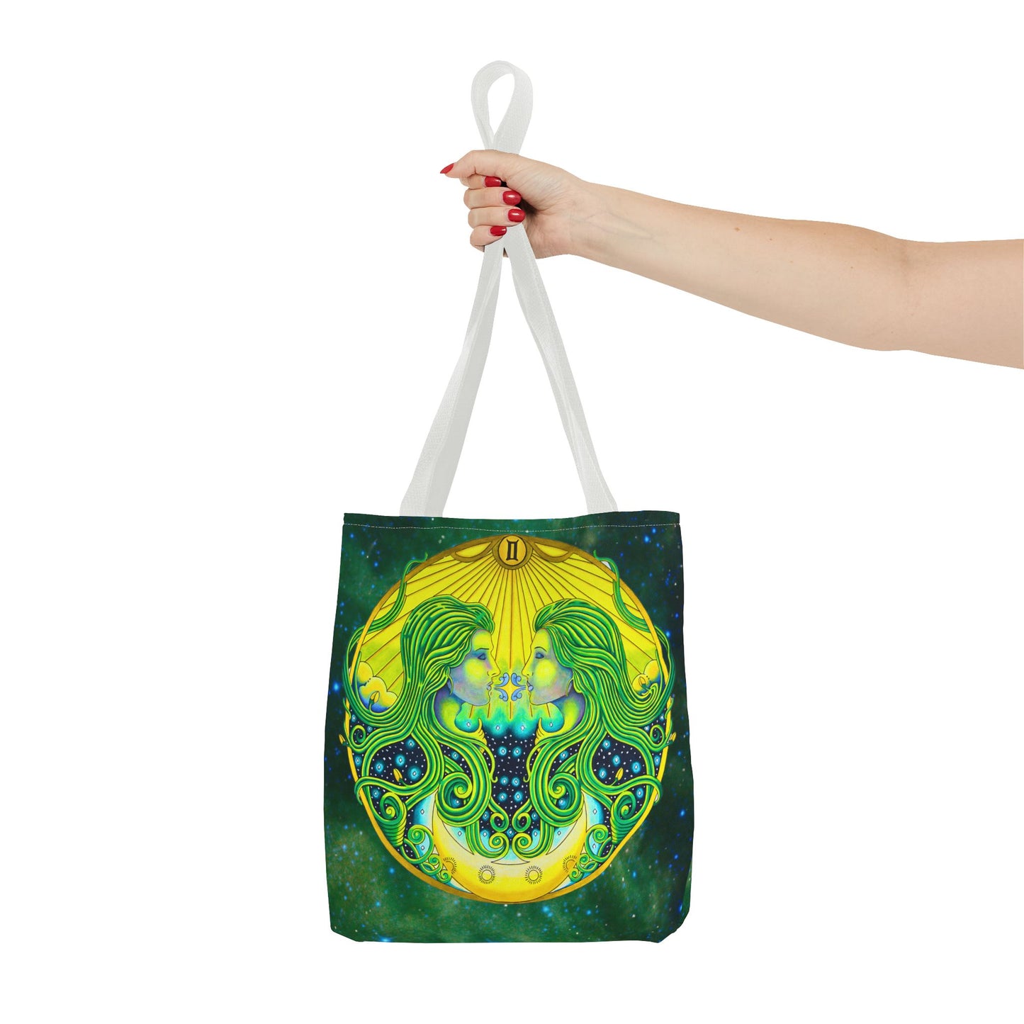 Gemini Zodiac Tote Bag - Hand-Drawn Celestial Design (Non-AI)