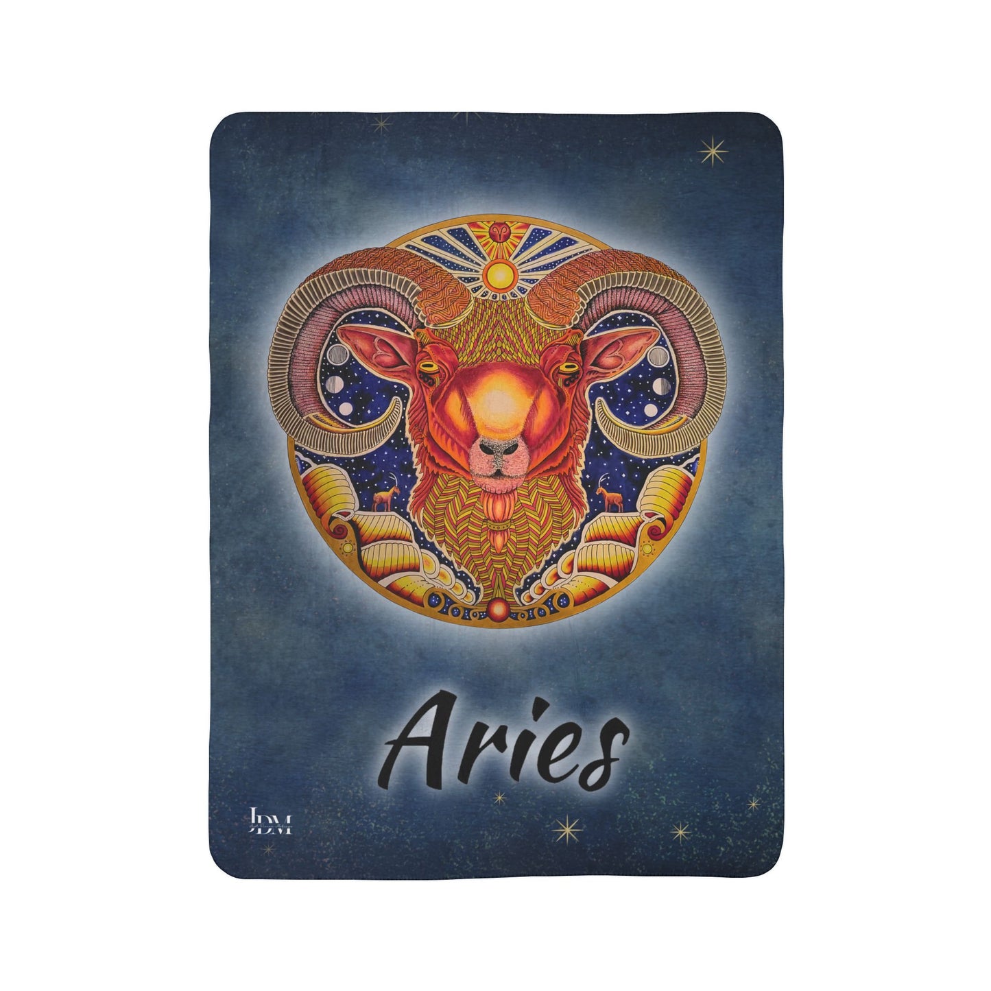 Aries Zodiac Fleece Sherpa Blanket - Hand-Drawn Celestial Design (Non-AI)