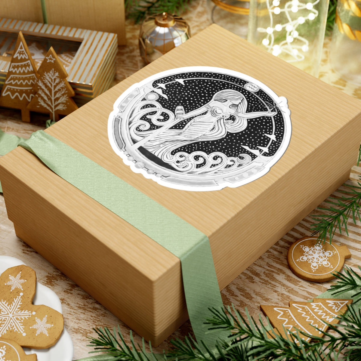 Aquarius Zodiac Kiss-Cut Sticker - Hand-Drawn Celestial Design (Non-AI) Universal