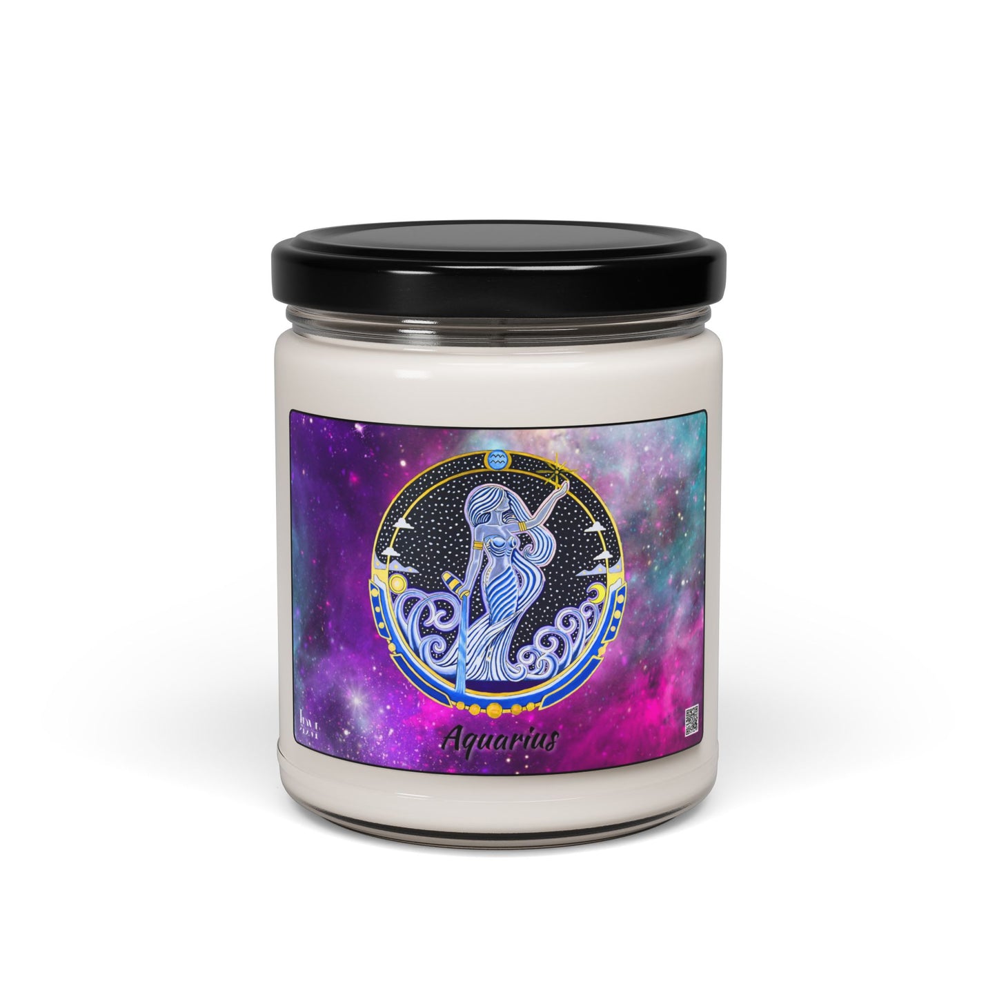 Aquarius Zodiac Soy Candle – Hand-Drawn Celestial Design (Non-AI)
