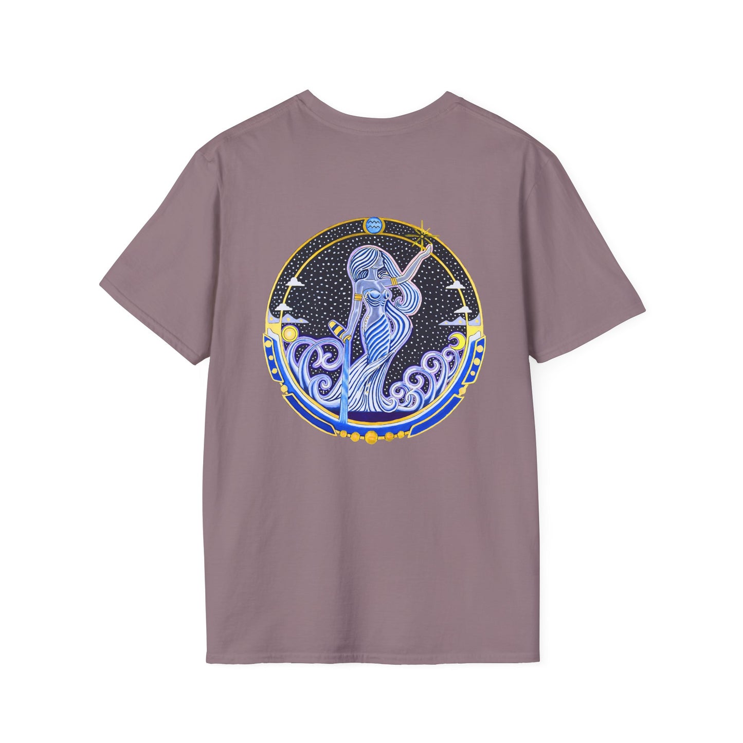 Aquarius Zodiac Crew Neck T-Shirt – Hand-Drawn Celestial Design (Non-AI)