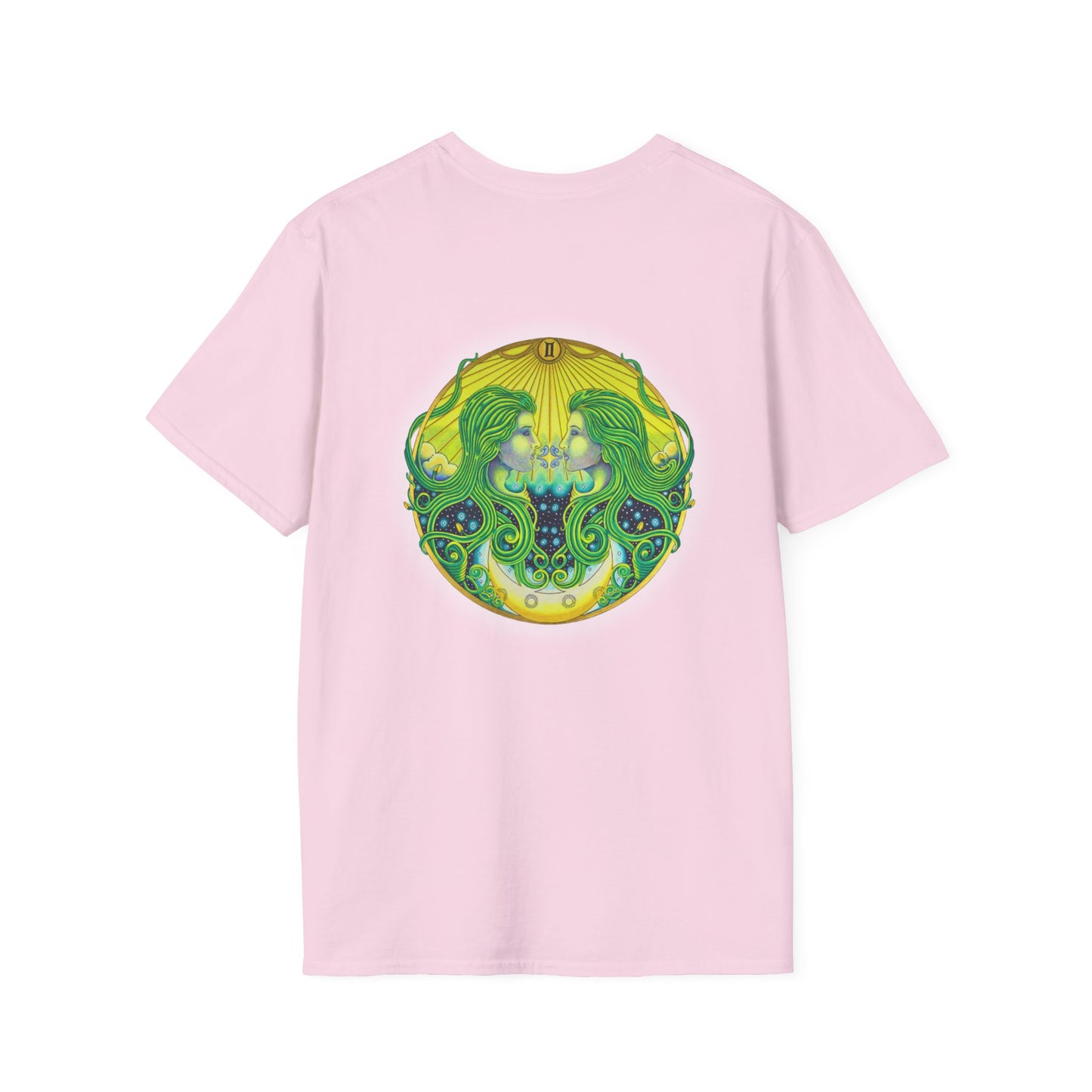 Gemini Zodiac Softstyle T-Shirt - Hand-Drawn Celestial Design (Non-AI)