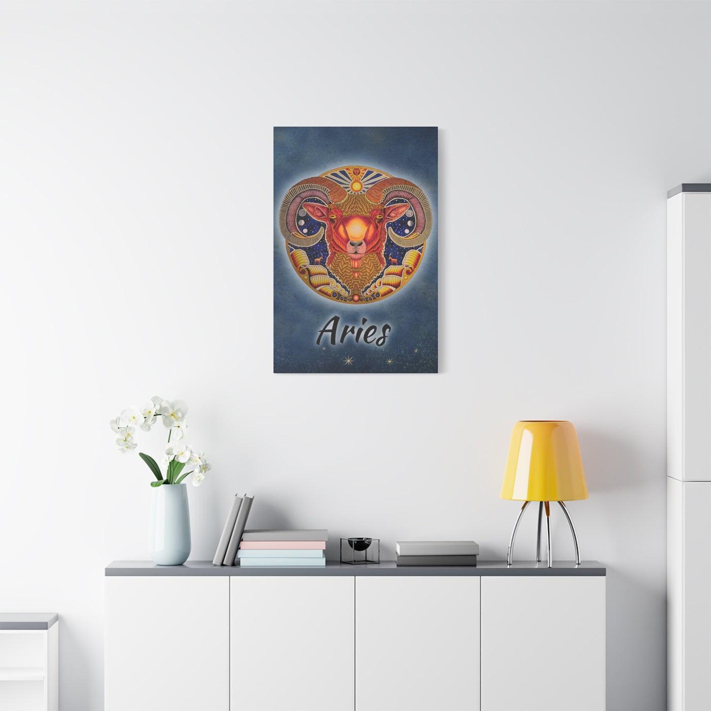 Aries Zodiac Canvas Wall Art - Hand-Drawn Celestial Design (Non-AI)