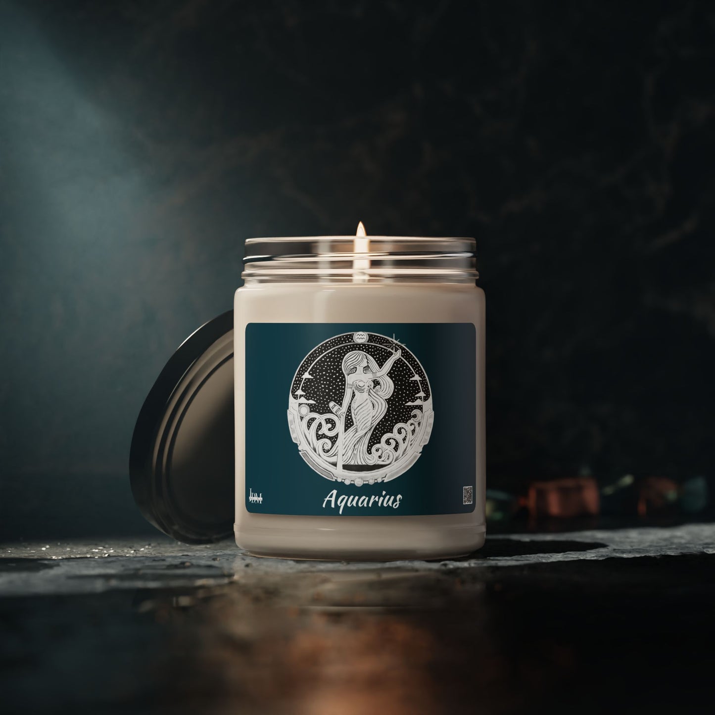 Hand-Drawn Aquarius Zodiac Soy Candle | Astrology Horoscope | Celestial Scented Vegan Candle | Fire Sign Birthday Gift | Non-AI Original Art | Universal Decor