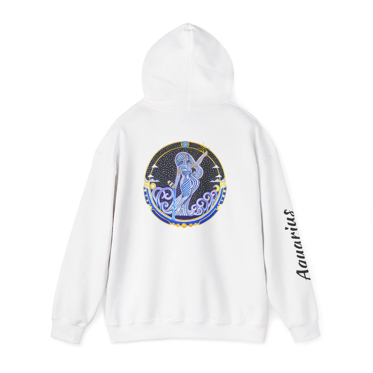 Aquarius Zodiac Hoodie – Hand-Drawn Celestial Design (Non-AI)