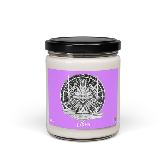 Hand-Drawn Libra Zodiac Soy Candle | Astrology Horoscope | Celestial Scented Vegan Candle | Fire Sign Birthday Gift | Non-AI Original Art | Universal Decor