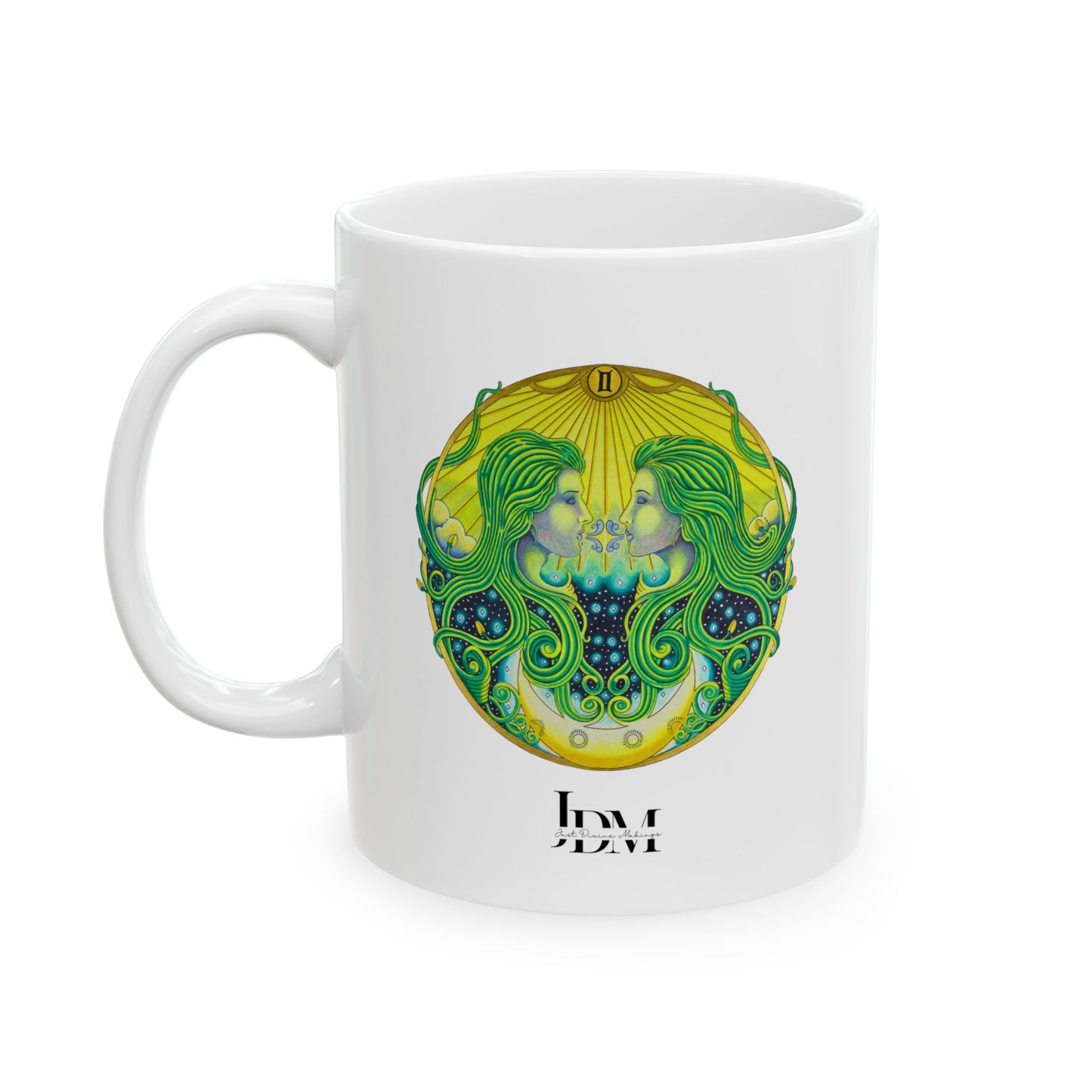 Gemini Zodiac Mug - Hand-Drawn Celestial Design (Non-AI)