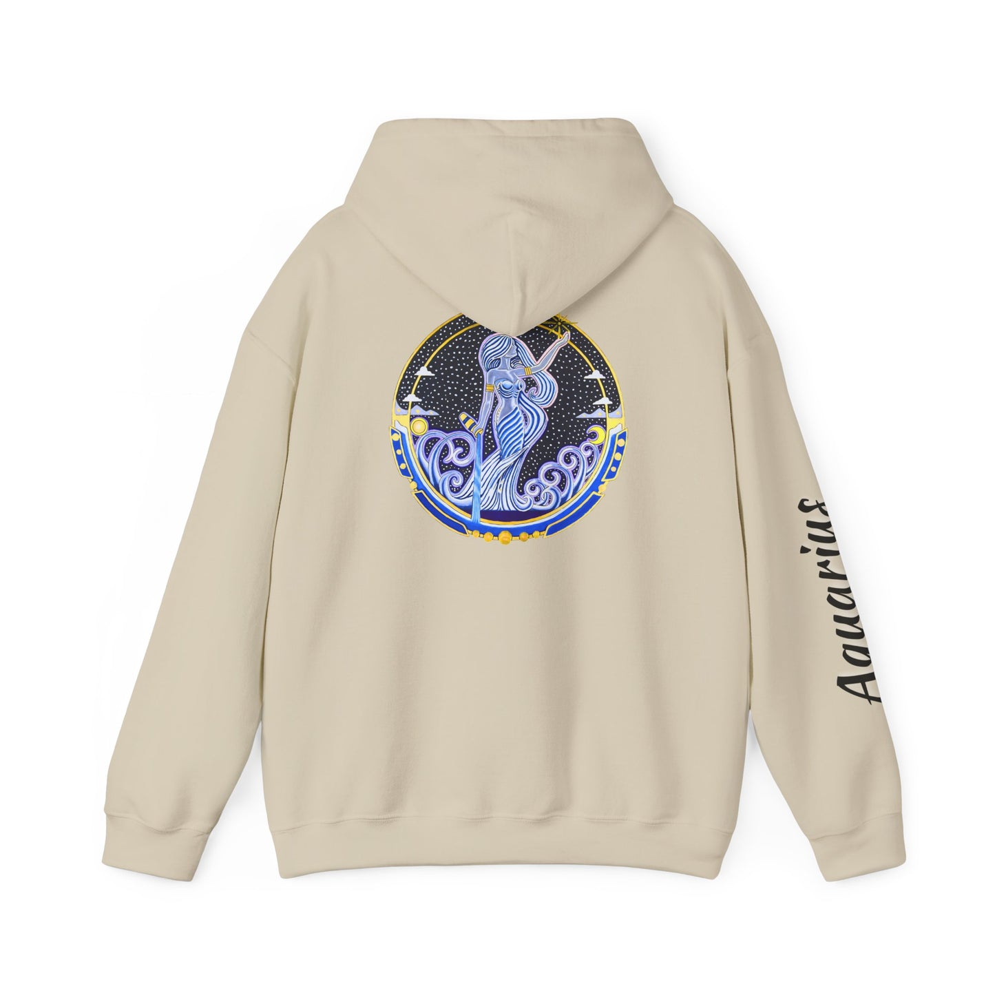 Aquarius Zodiac Hoodie – Hand-Drawn Celestial Design (Non-AI)