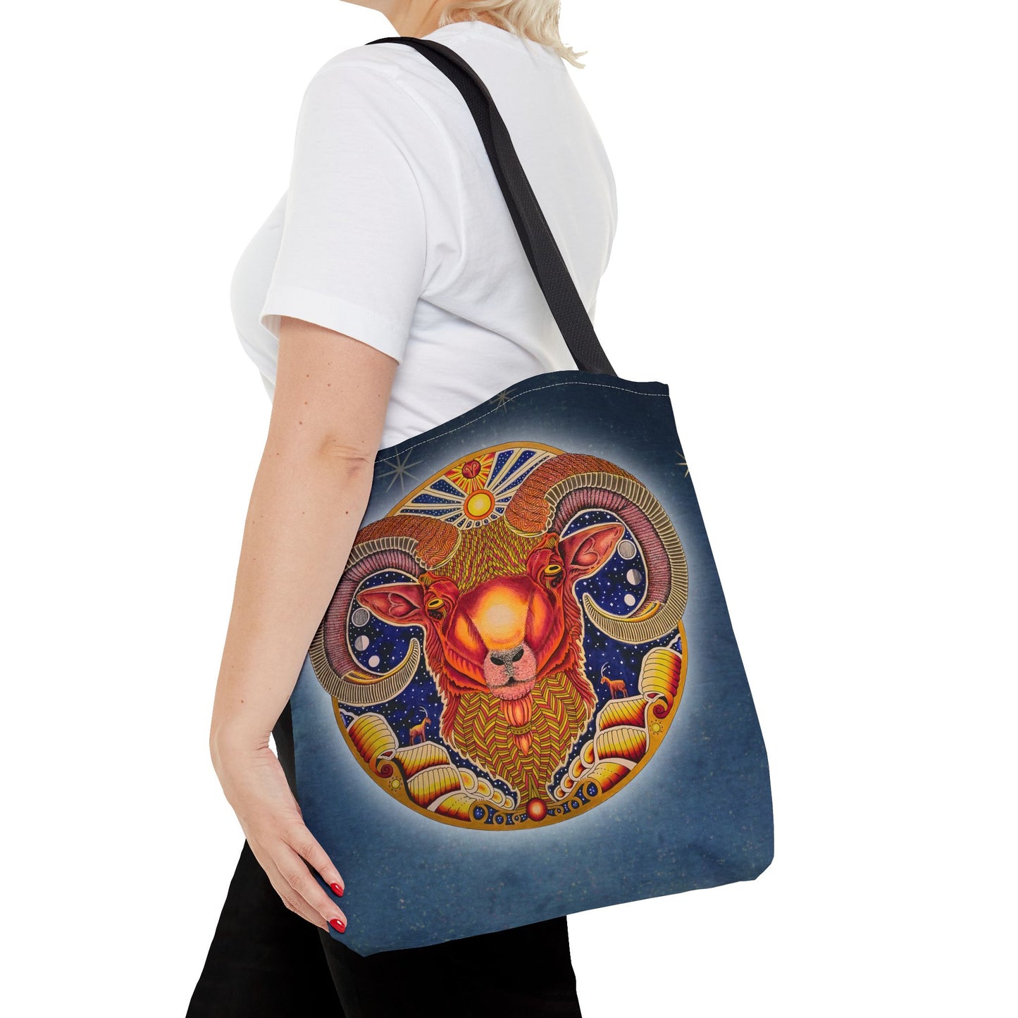 Aries Zodiac Tote Bag - Hand-Drawn Celestial Design (Non-AI)