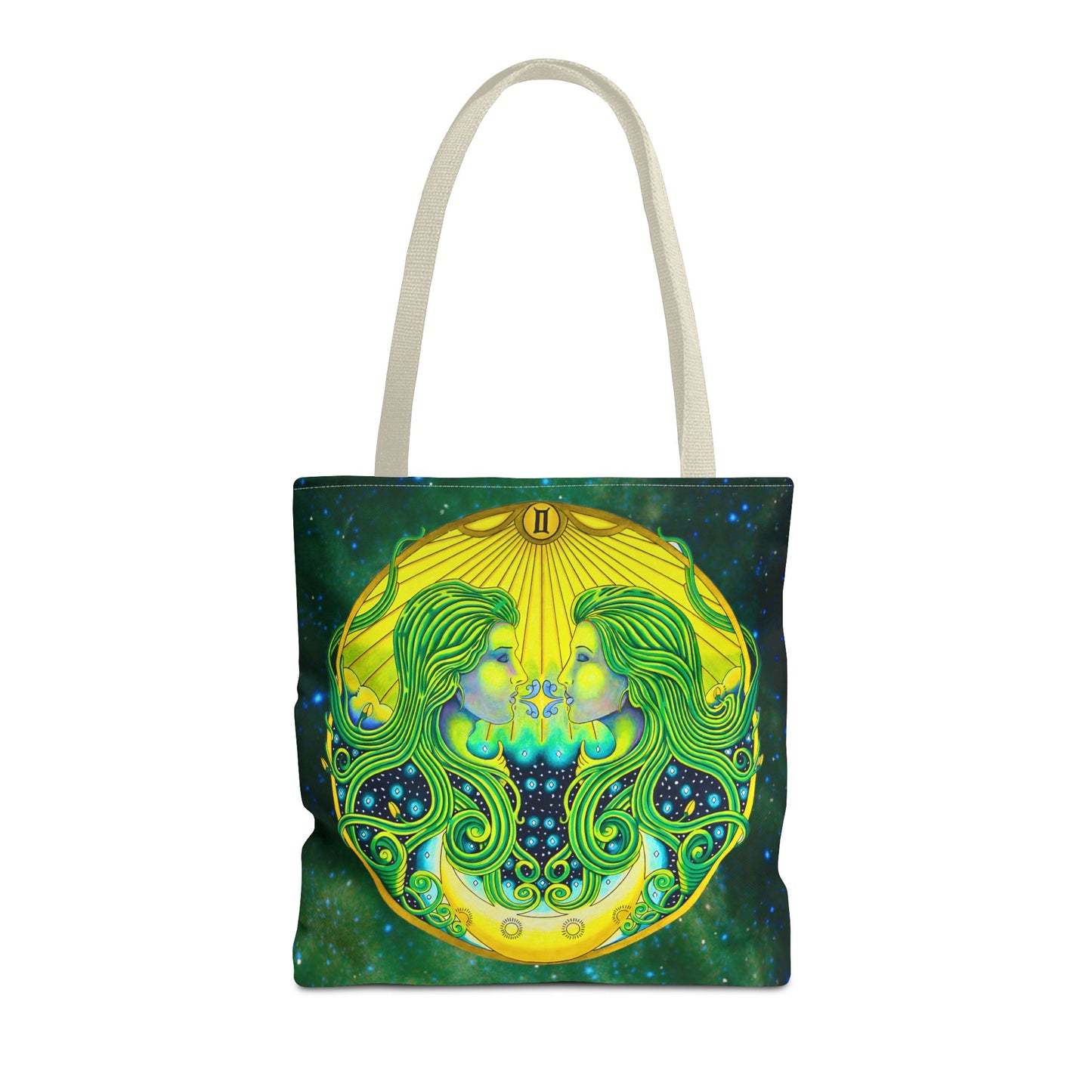 Gemini Zodiac Tote Bag - Hand-Drawn Celestial Design (Non-AI)