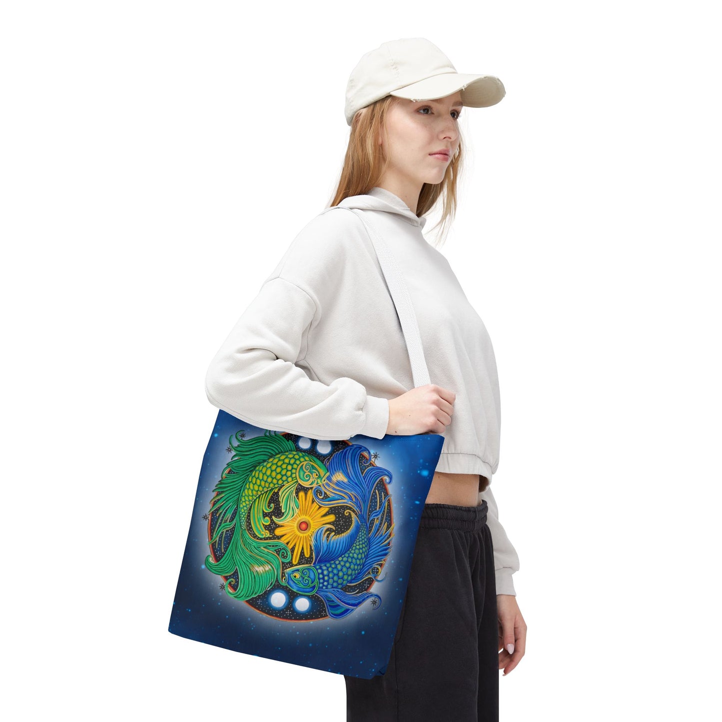 Pisces Zodiac Tote Bag - Hand-Drawn Celestial Design (Non-AI)