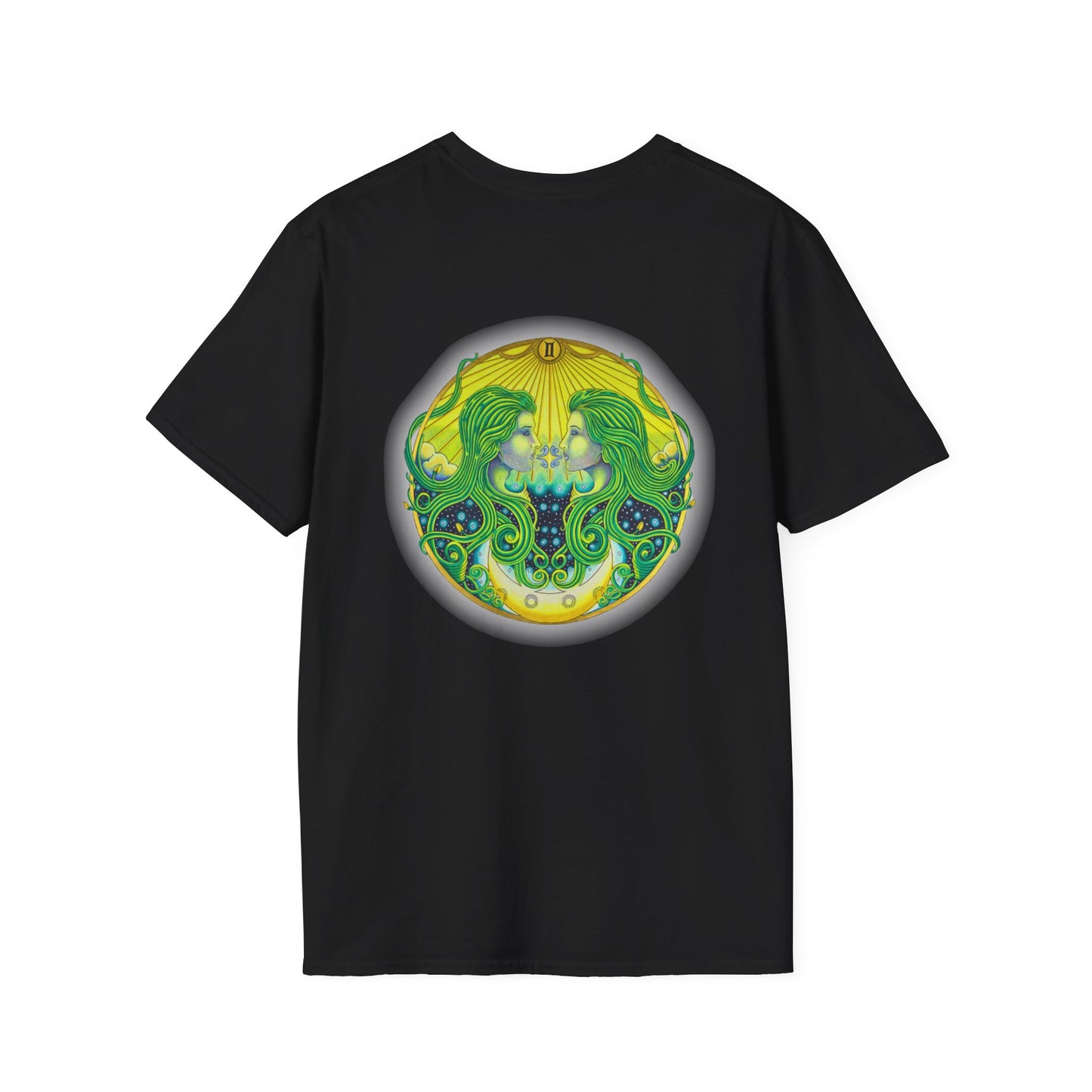 Gemini Zodiac Softstyle T-Shirt - Hand-Drawn Celestial Design (Non-AI)