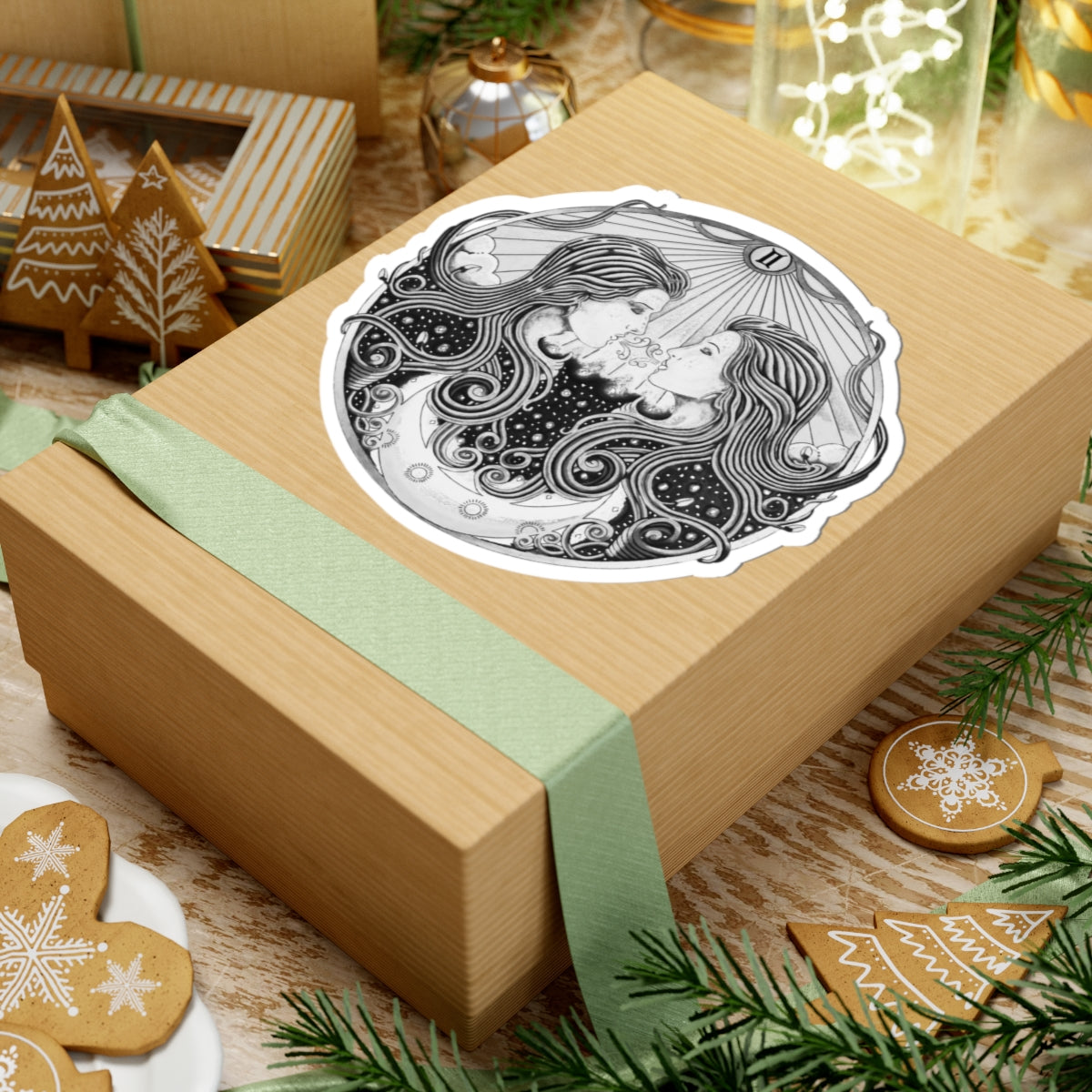 Gemini Kiss-Cut Sticker - Hand-Drawn Celestial Design (Non-AI) Universal