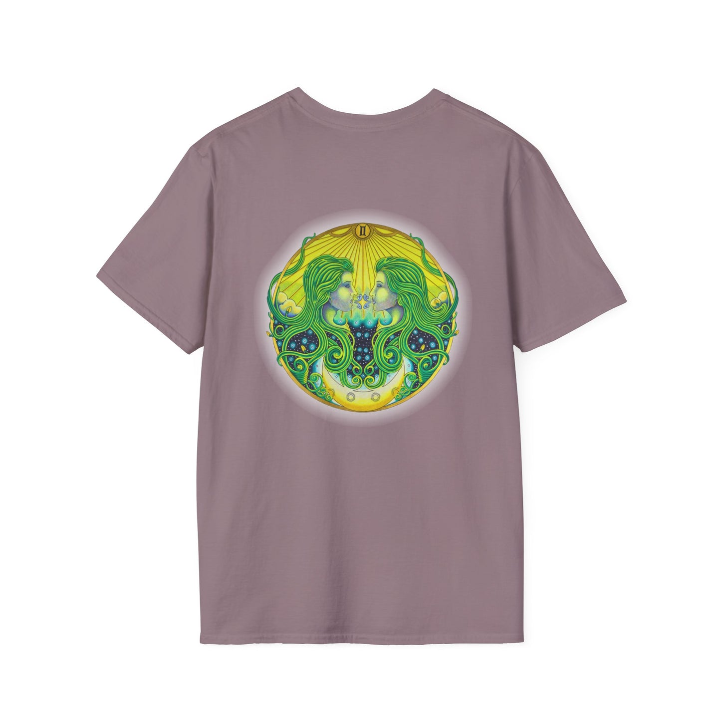 Gemini Zodiac Softstyle T-Shirt - Hand-Drawn Celestial Design (Non-AI)