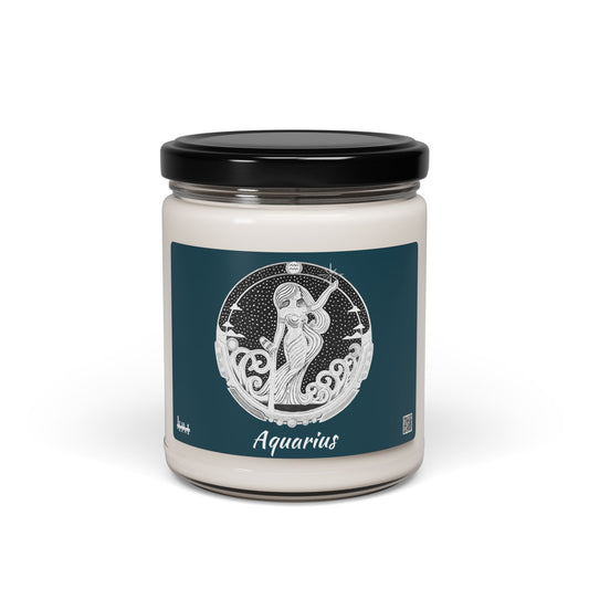Hand-Drawn Aquarius Zodiac Soy Candle | Astrology Horoscope | Celestial Scented Vegan Candle | Fire Sign Birthday Gift | Non-AI Original Art | Universal Decor