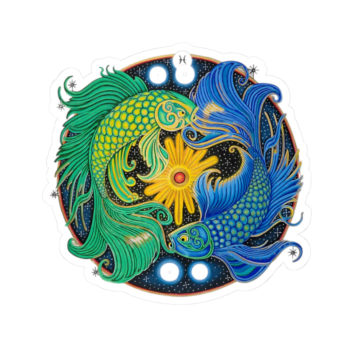 Pisces Zodiac Kiss-Cut Sticker - Hand-Drawn Celestial Design (Non-AI)