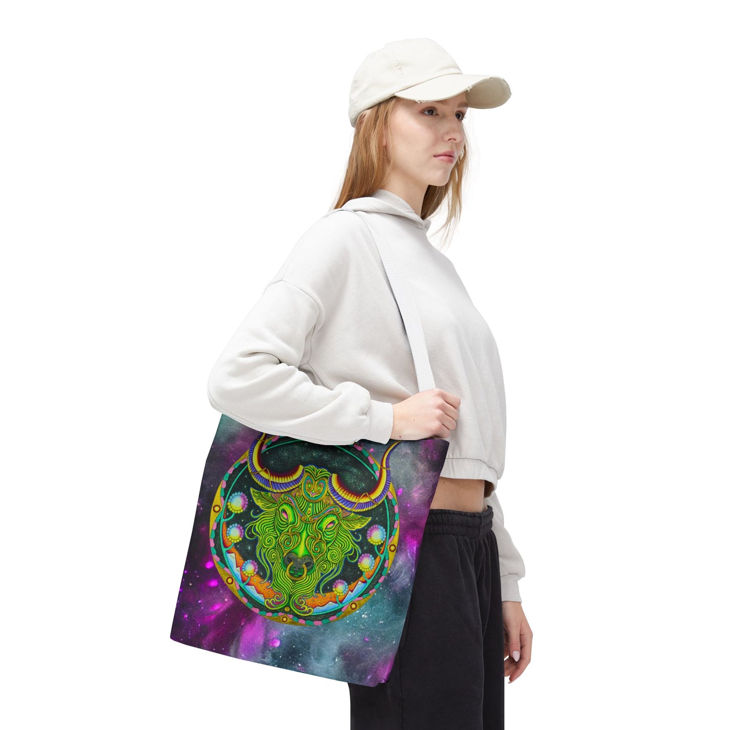 Taurus Zodiac Tote Bag - Hand-Drawn Celestial Design (Non-AI)