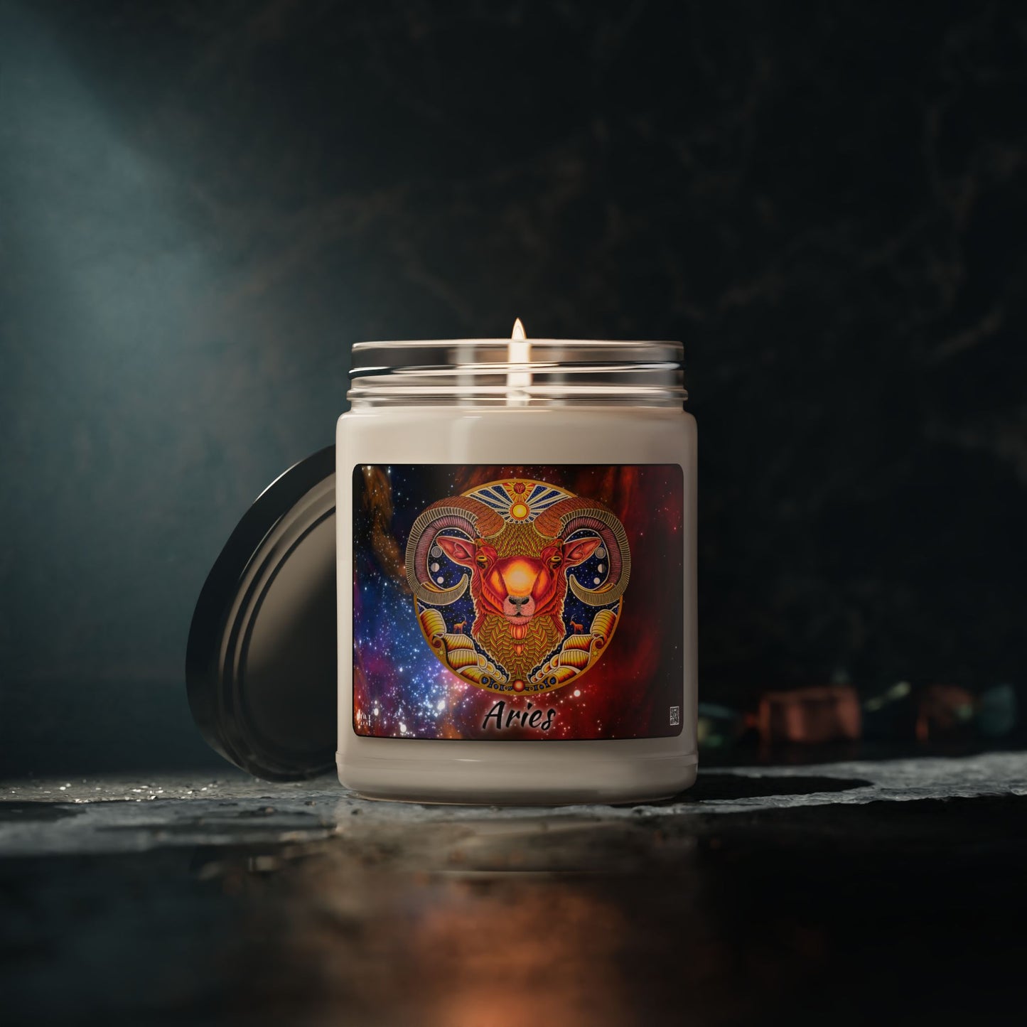 Aries Zodiac Soy Candle 9oz - Hand-Drawn Celestial Design (Non-AI)