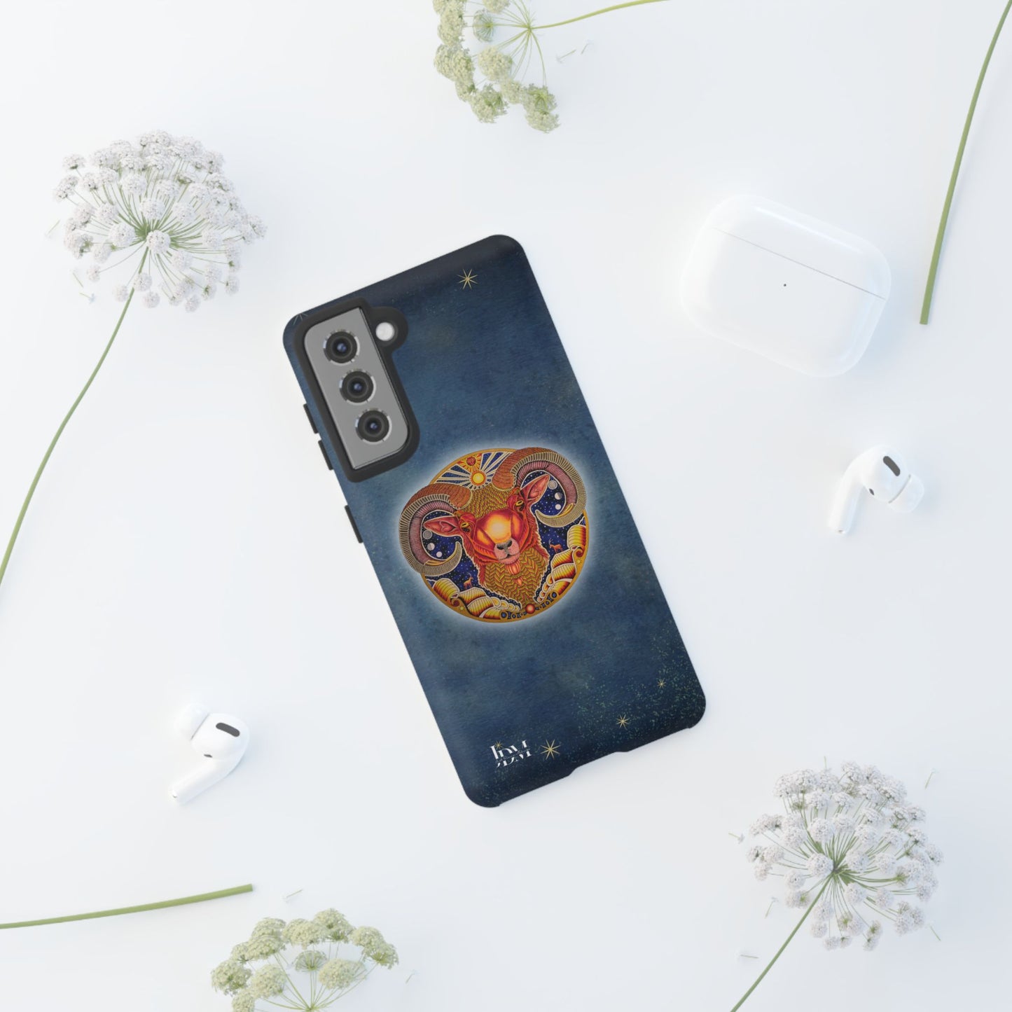 Aries Zodiac Phone Case - Hand-Drawn Celestial Design (Non-AI)