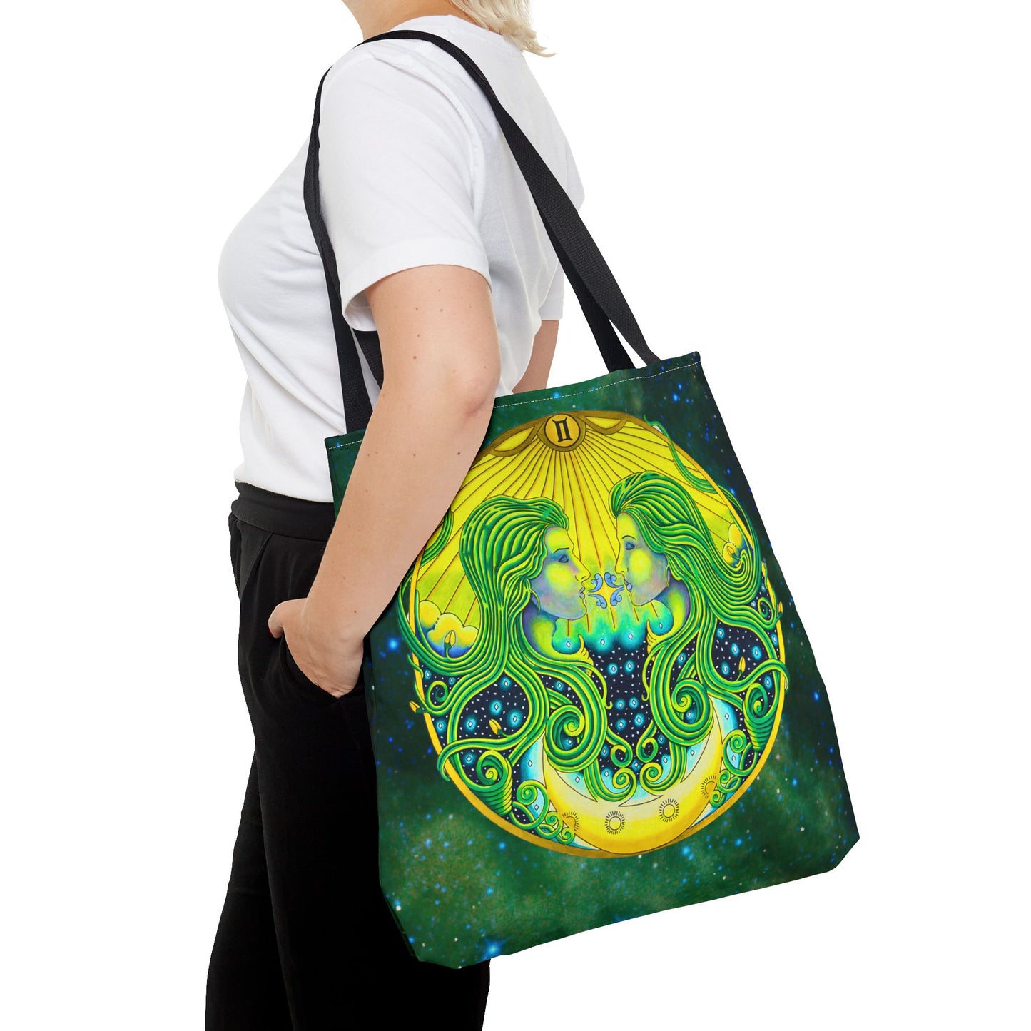 Gemini Zodiac Tote Bag - Hand-Drawn Celestial Design (Non-AI)