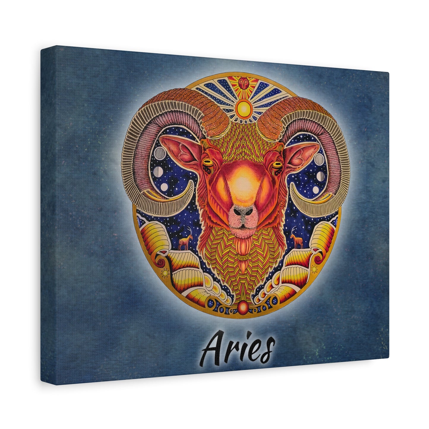 Aries Zodiac Canvas Wall Art - Hand-Drawn Celestial Design (Non-AI)